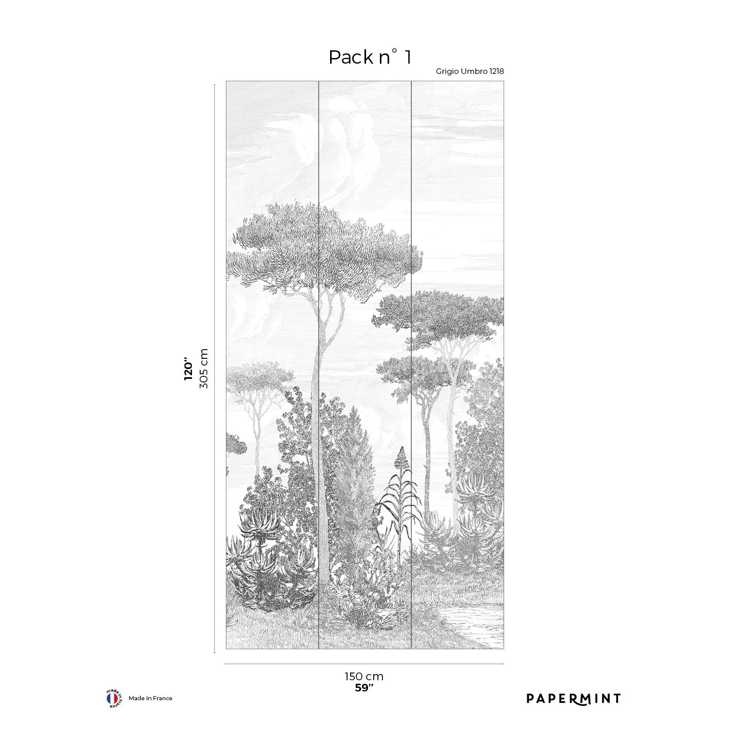 Veer Decor Pine Forest Pack 1 in Gray Wall Mural Nature Mural Gray Mural - 8184-BE1-A