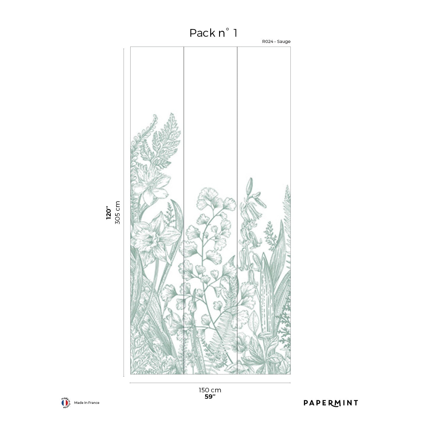 Veer Decor Garden Line Pack 1 in Sage Wall Mural Nature Mural Sage Mural - 8184-BG2-A