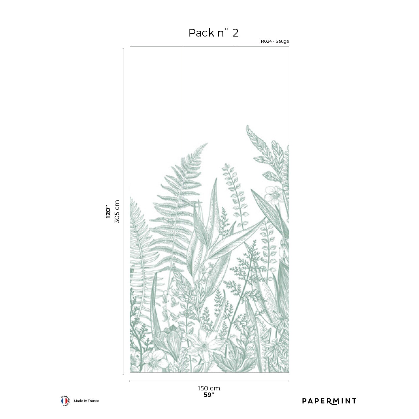 Veer Decor Garden Line Pack 2 in Sage Wall Mural Nature Mural Sage Mural - 8184-BG2-B