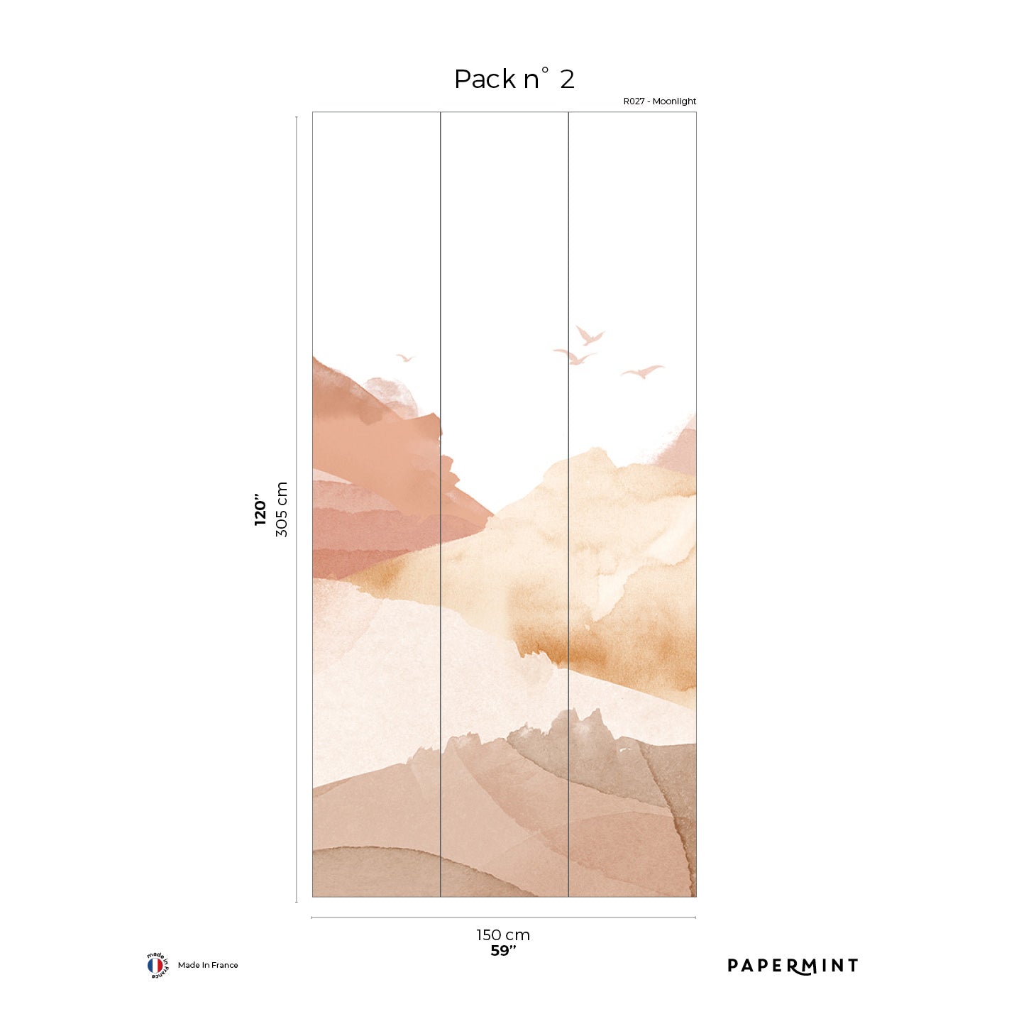 Veer Decor Hills Pack 2 in Orange Wall Mural Landscape Mural Orange Mural - 8184-BH2-B