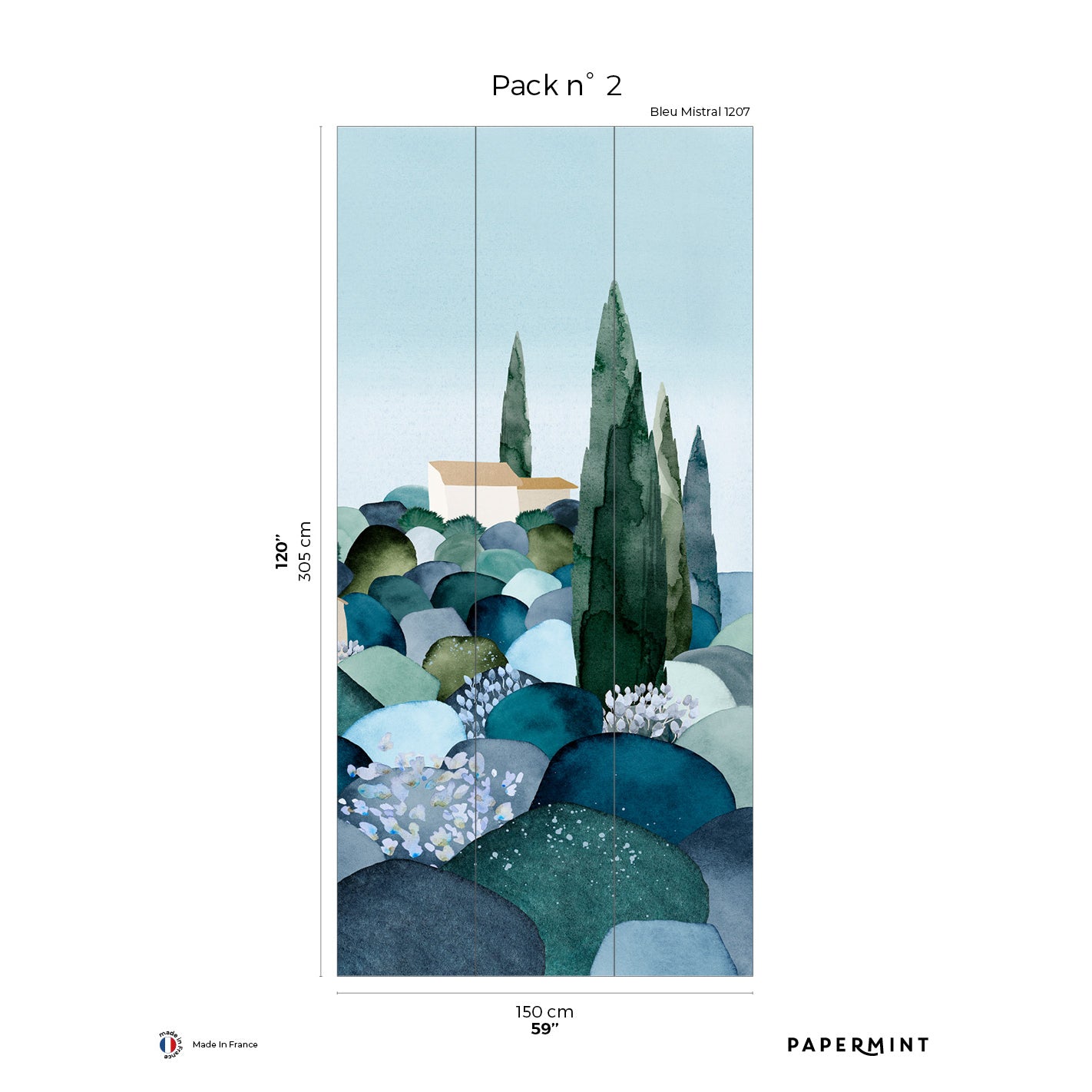 Veer Decor Cypresses Pack 2 in Blue Wall Mural Nature Mural Blue Mural - 8184-BQ1-B