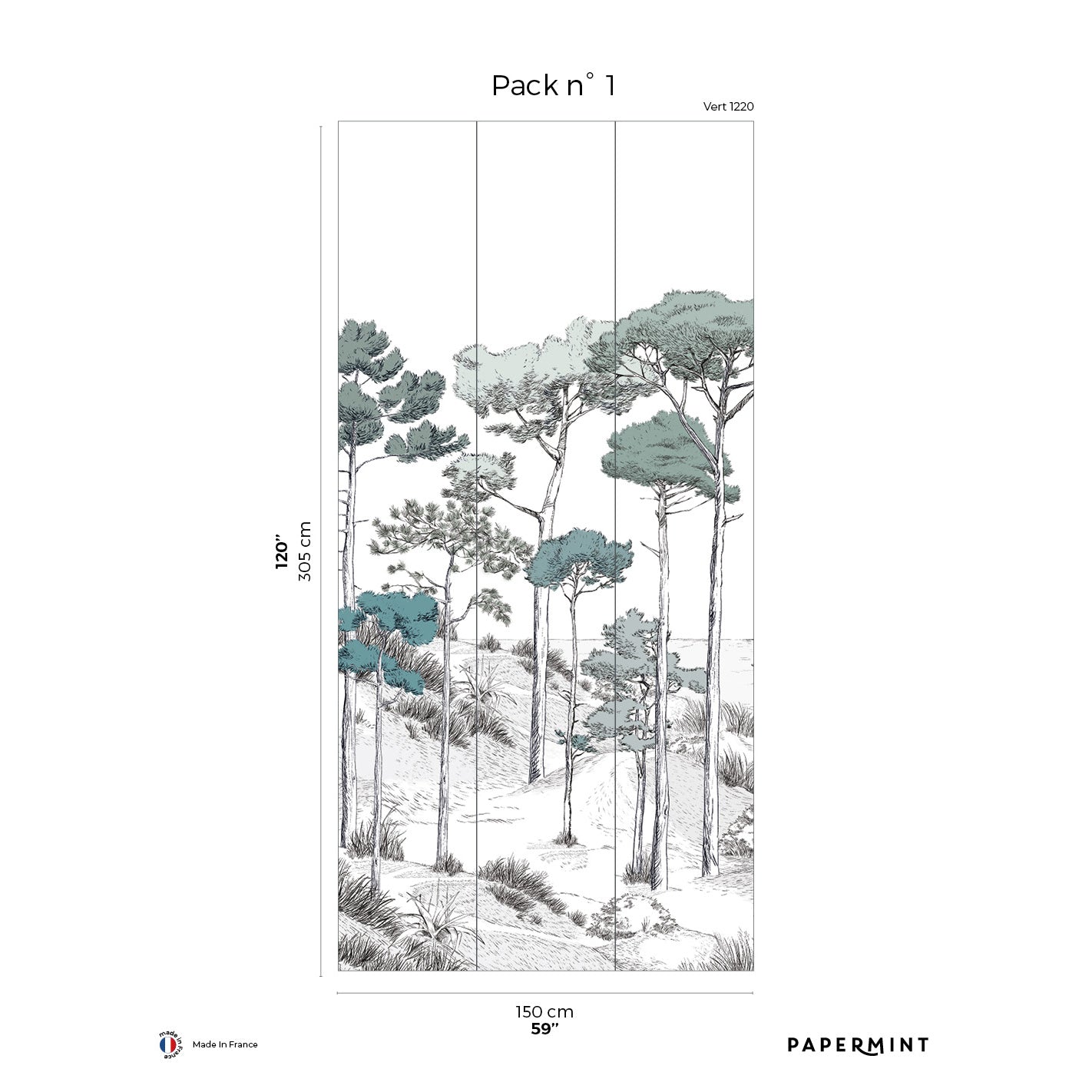 Veer Decor Pines Pack 1 in Green Wall Mural Landscape Mural Green Mural - 8184-BT2-A