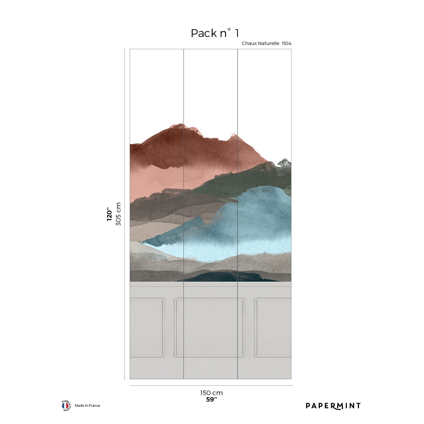 Veer Decor Line Water Chair Rail - with Faux Wainscoting Pack 1 in Gray Wall Mural Abstract Mural Gray Mural - 8184-BW1-A