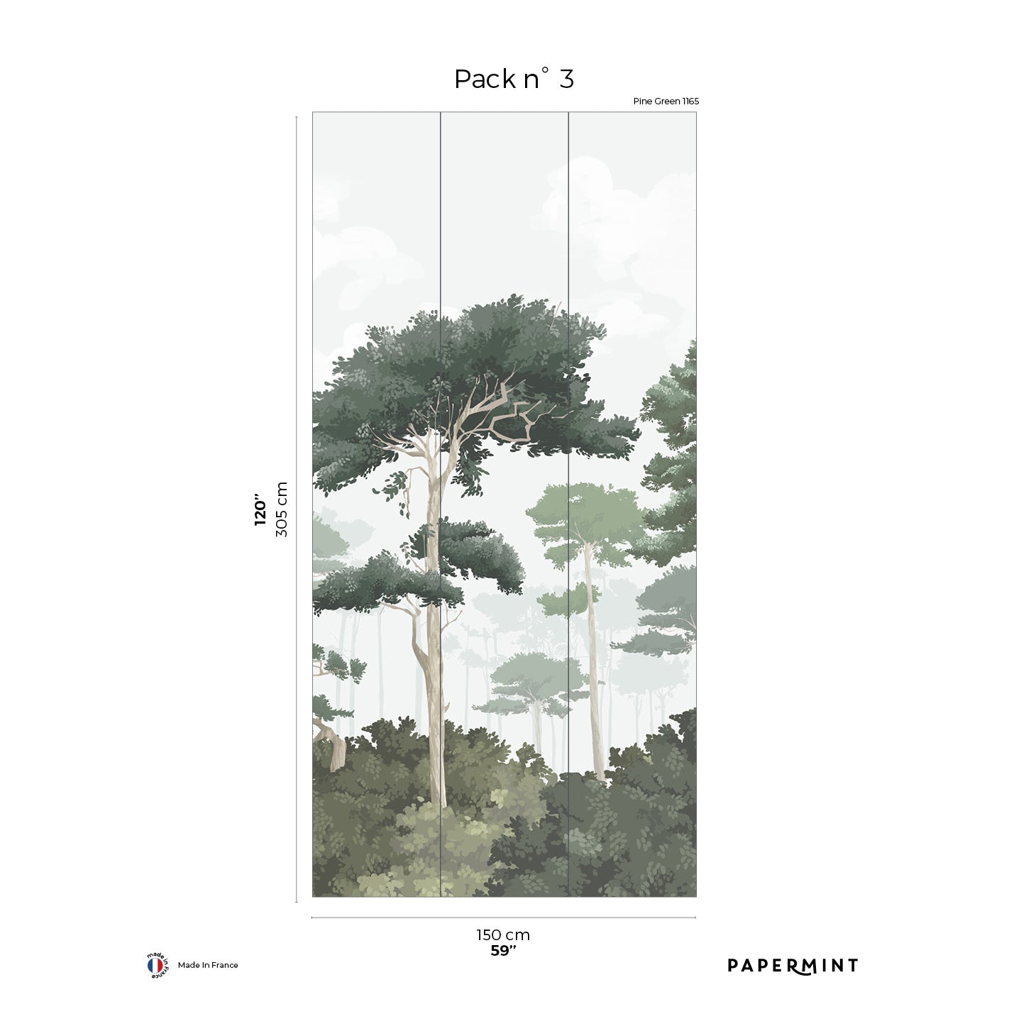 Veer Decor Pinewood Pack 3 in Green Wall Mural Nature Mural Green Mural - 8184-CO1-C