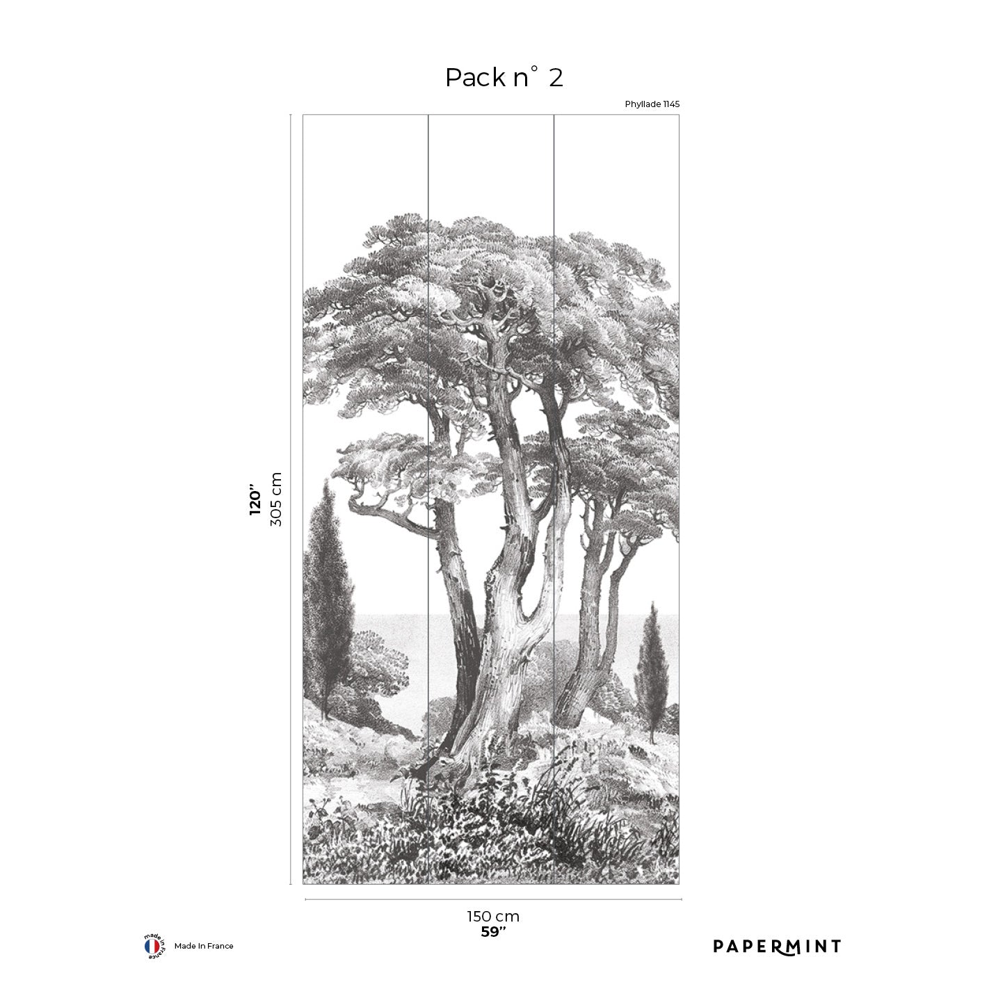 Veer Decor Porquerolles Pack 2 in Gray Wall Mural Nature Mural Gray Mural - 8184-CP1-B