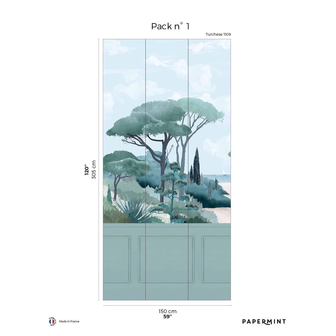 Veer Decor Riviera The Beach Chair Rail with Faux Wainscoting Pack 1 in Blue Wall Mural Coastal Mural Blue Mural - 8184-CS2-A