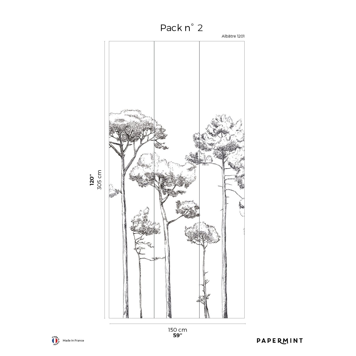 Veer Decor Under the Pines Pack 2 in Black Wall Mural Nature Mural Black Mural - 8184-CY4-B