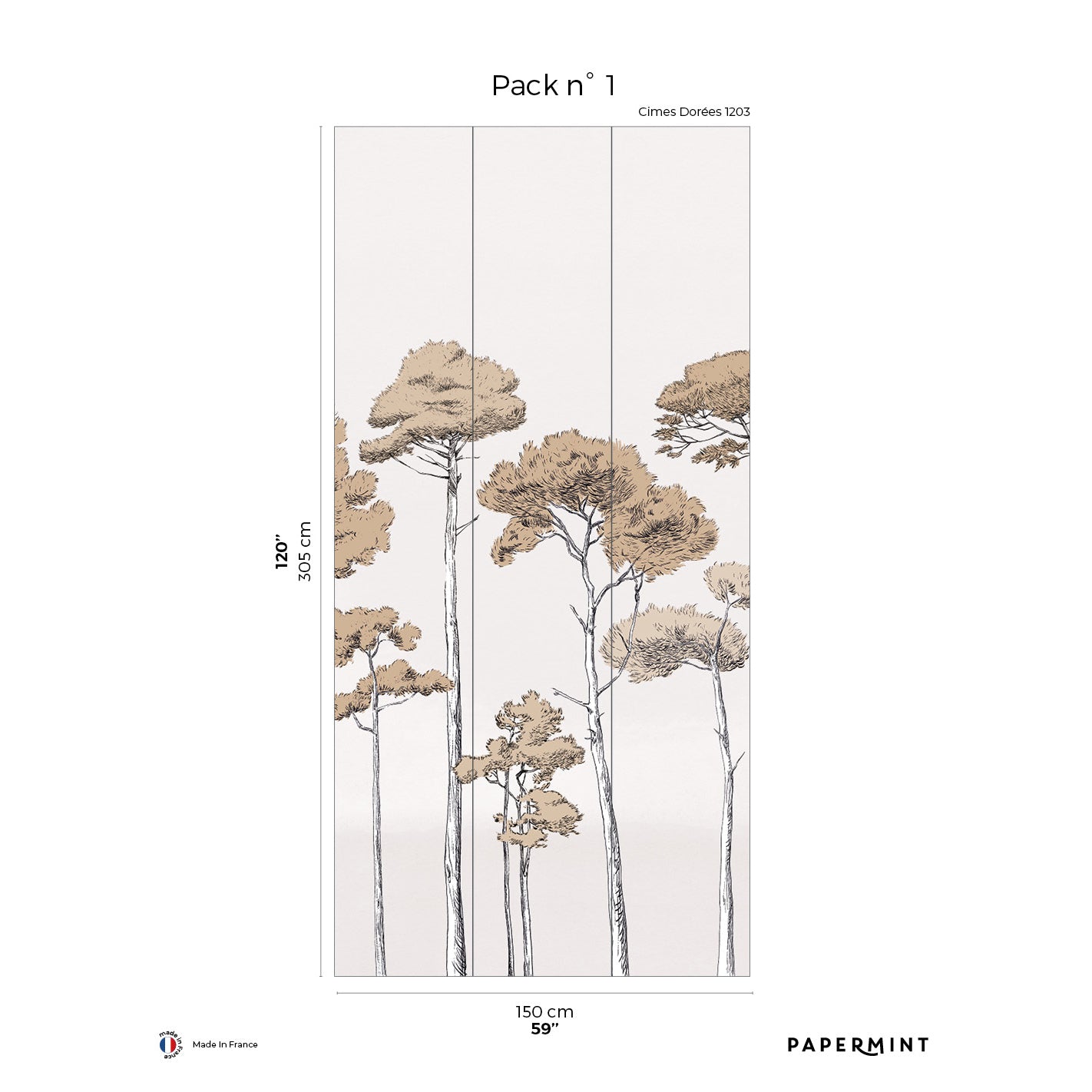 Veer Decor Under the Pines Pack 1 in Gold Wall Mural Nature Mural Gold Mural - 8184-CY6-A