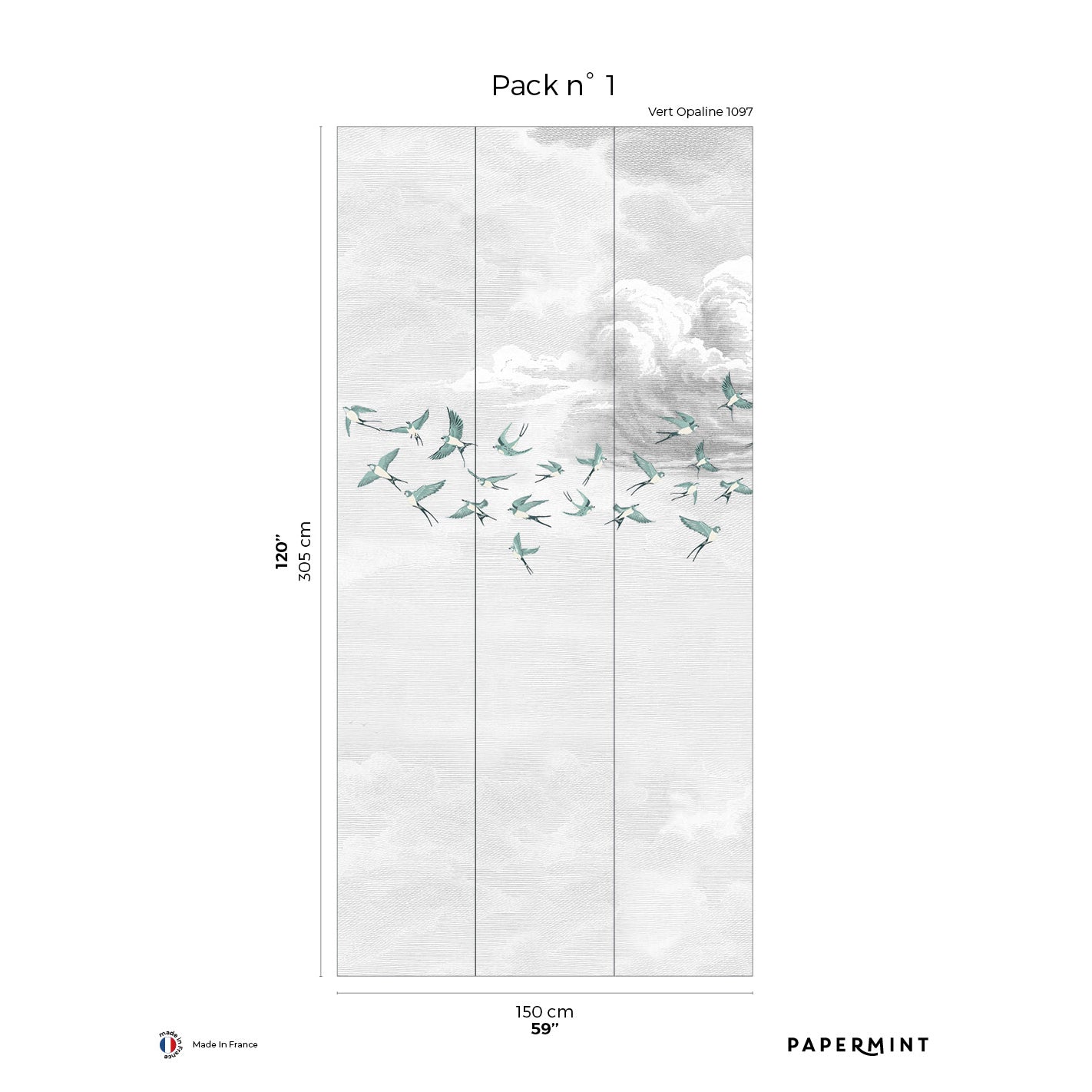 Veer Decor Swallow Clouds Pack 1 in Teal Wall Mural Animals Mural Teal Mural - 8184-CZ1-A