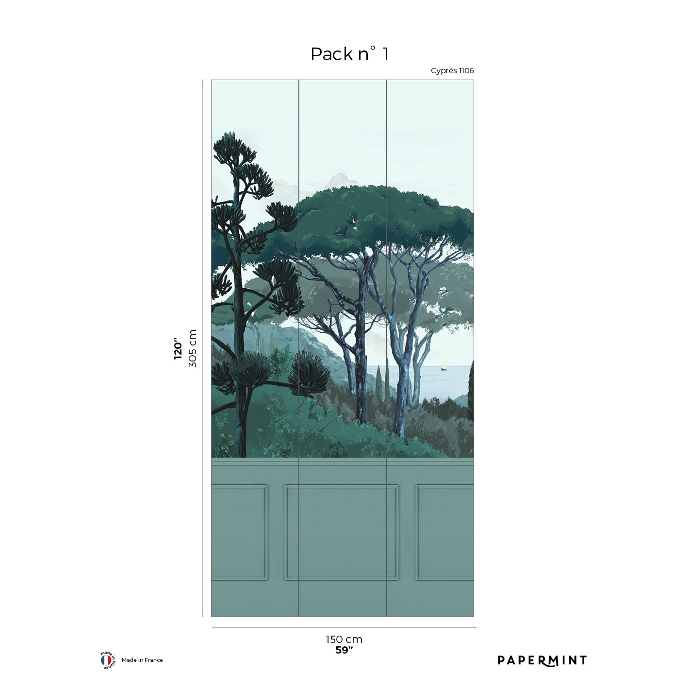 Veer Decor Tuscany Chair Rail with Faux Wainscoting Pack 1 in Green Wall Mural Coastal Mural Green Mural - 8184-DB1-A