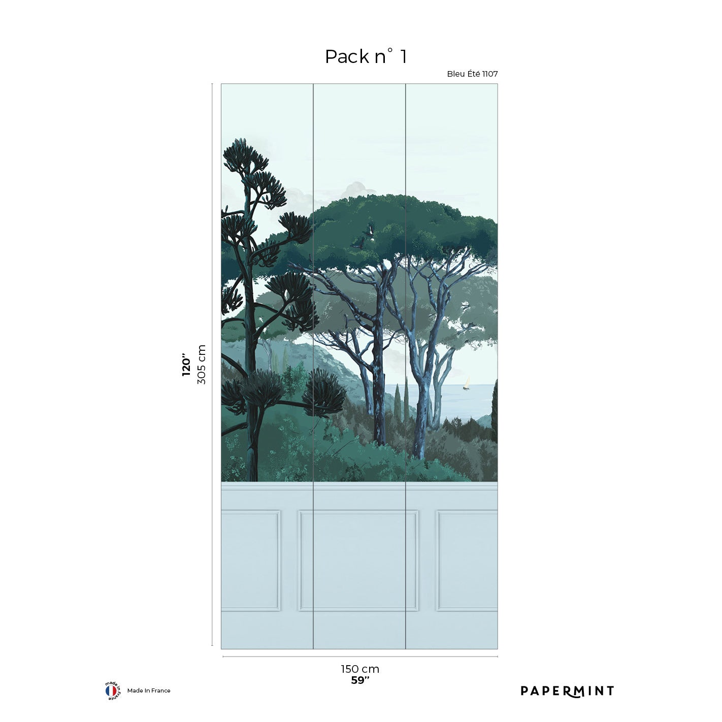 Veer Decor Tuscany Chair Rail with Faux Wainscoting Pack 1 in Blue Wall Mural Coastal Mural Blue Mural - 8184-DB2-A