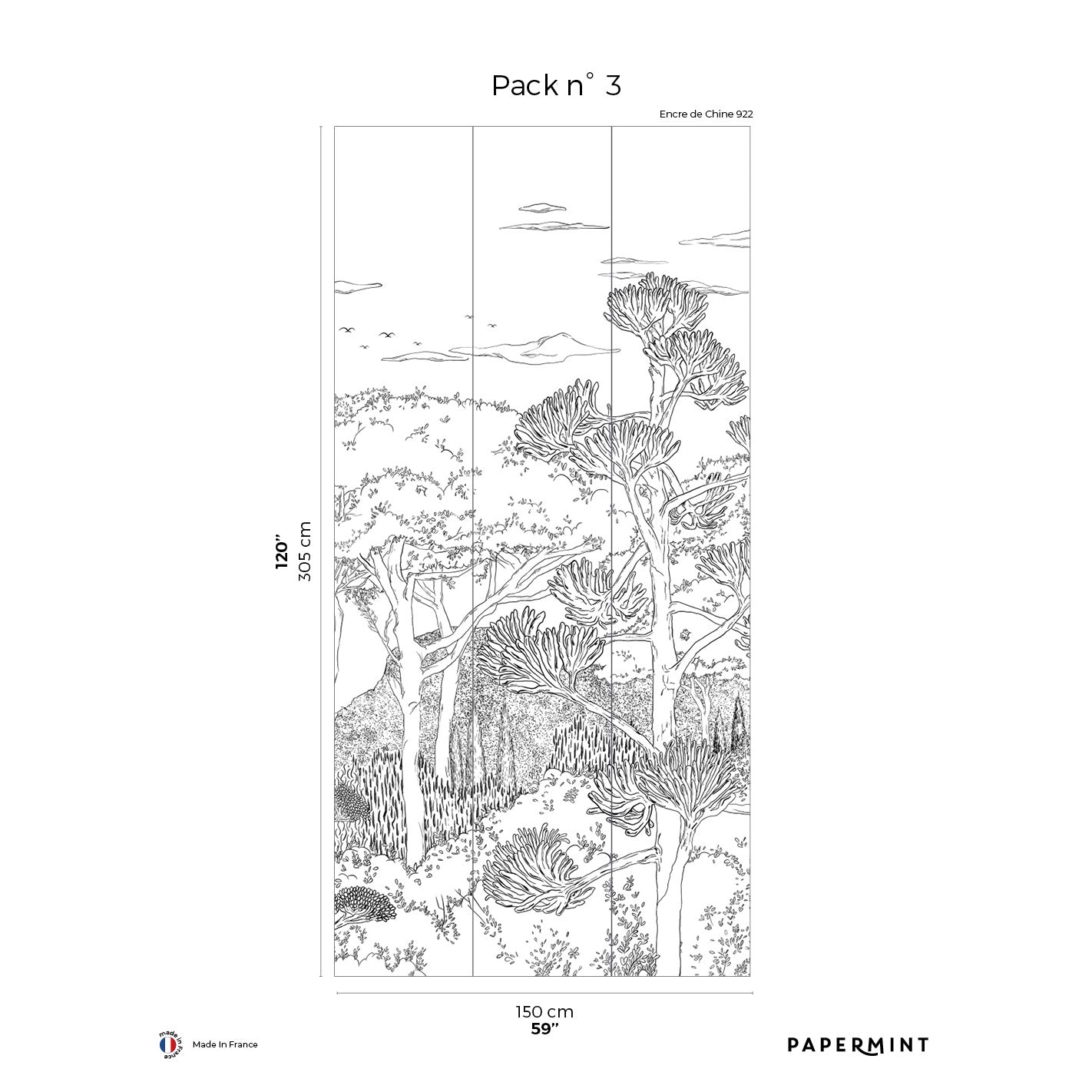 Veer Decor Tuscany Line Pack 3 in Black Wall Mural Coastal Mural Black Mural - 8184-DD1-C