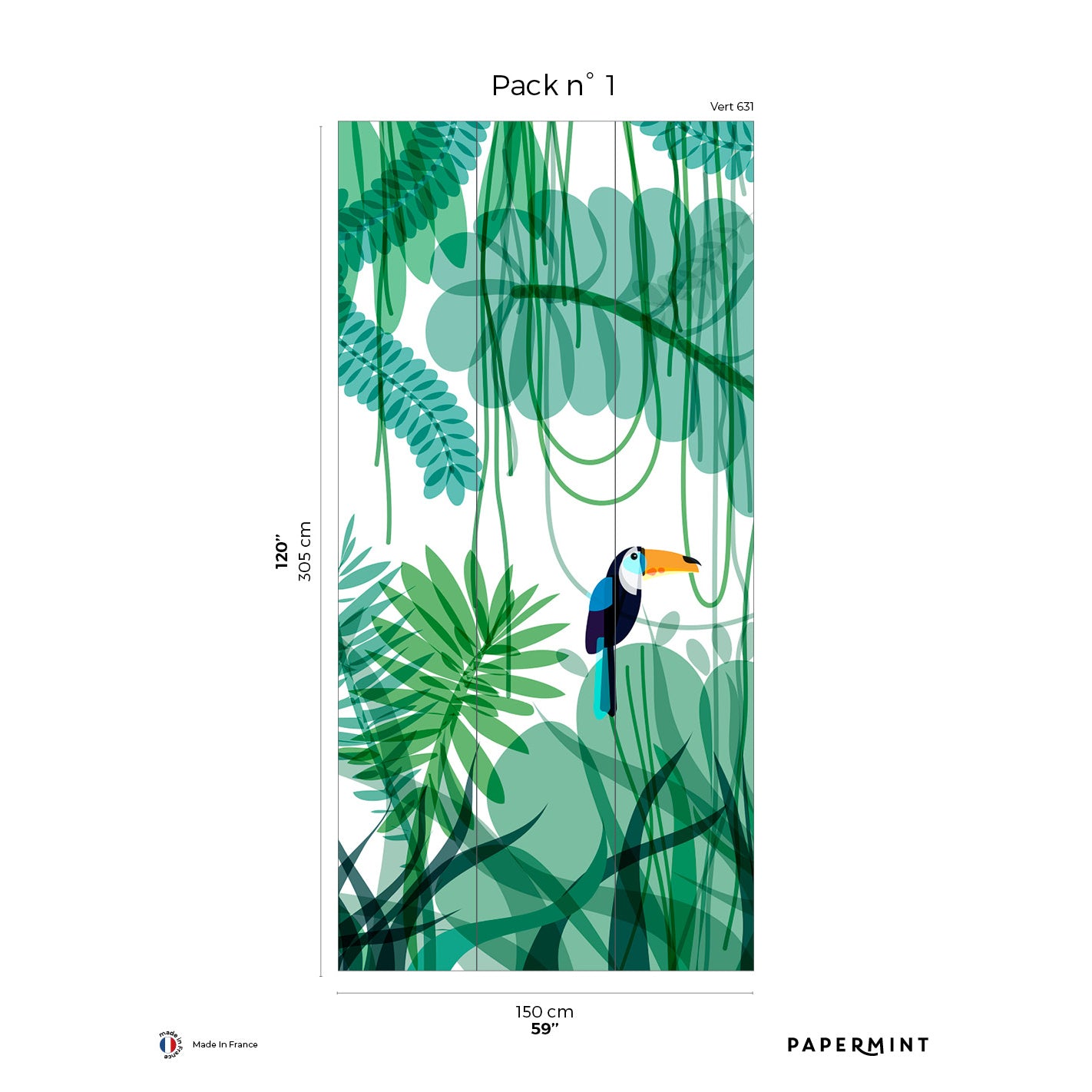 Veer Decor Toucan Pack 1 in Green Wall Mural Tropical Mural Green Mural - 8184-DE1-A
