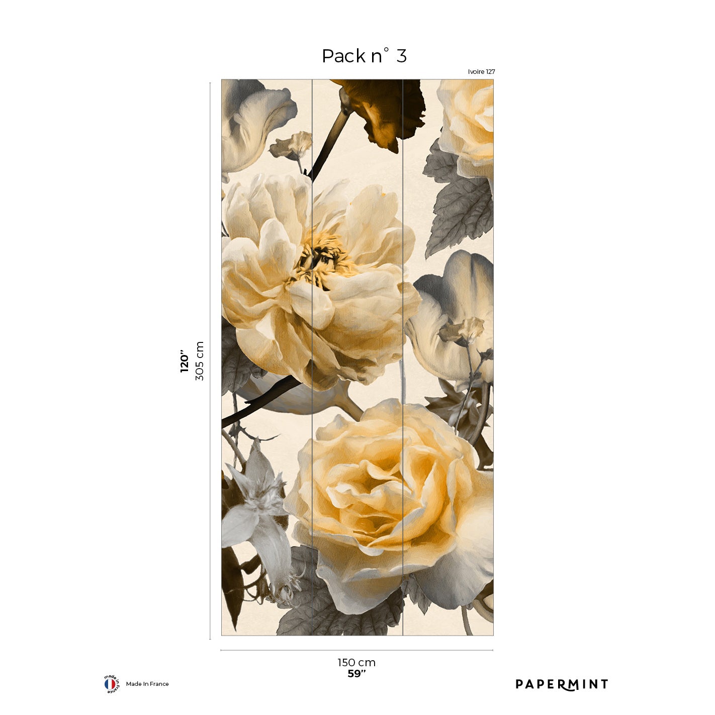 Veer Decor Vanity Pack 3 in Yellow Wall Mural Botanical & Floral Mural Yellow Mural - 8184-DG1-C