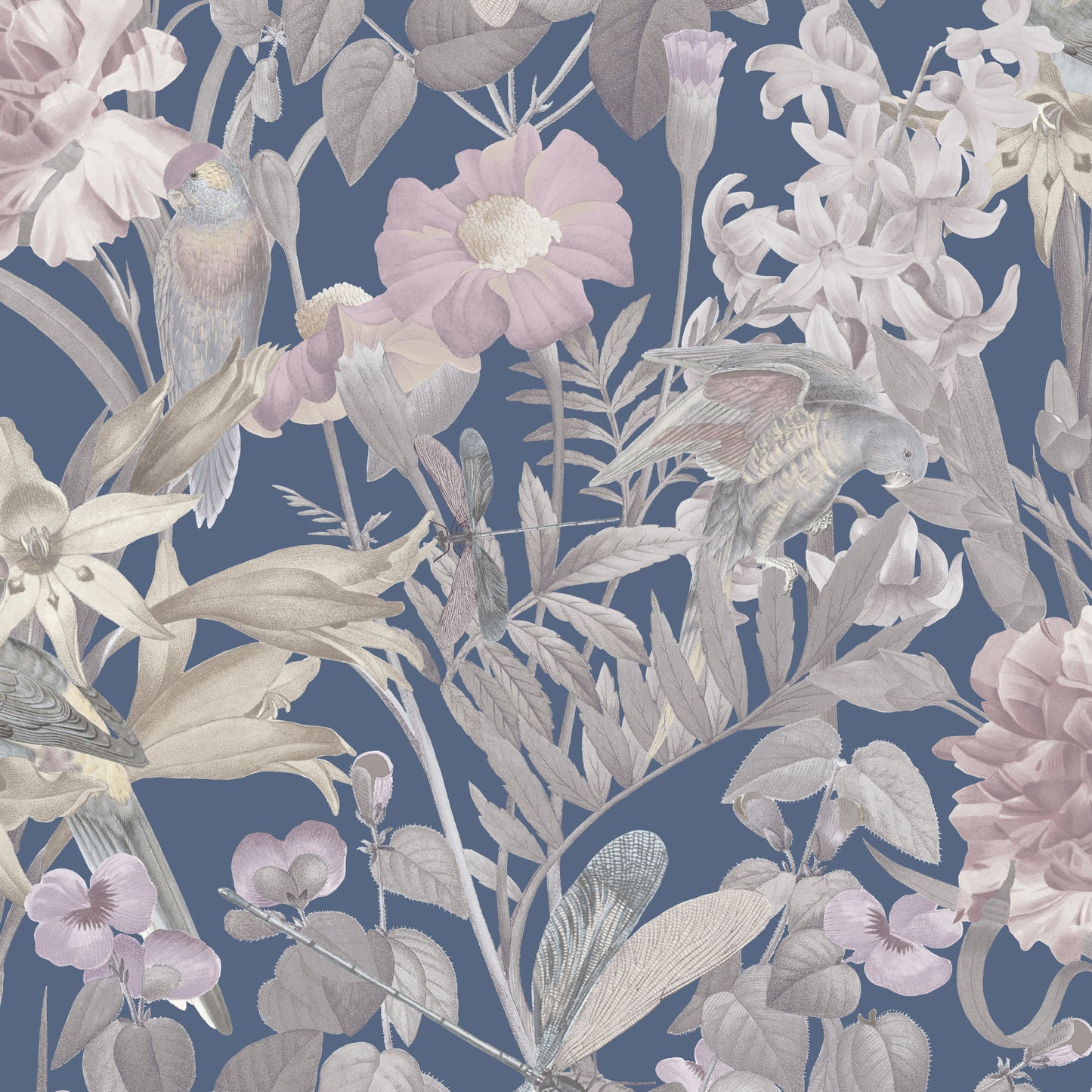 JF Fabrics -Wallpaper 8191 43 Wallpaper Indigo, Taupe, Pink Non-Woven - 8932643 W9081