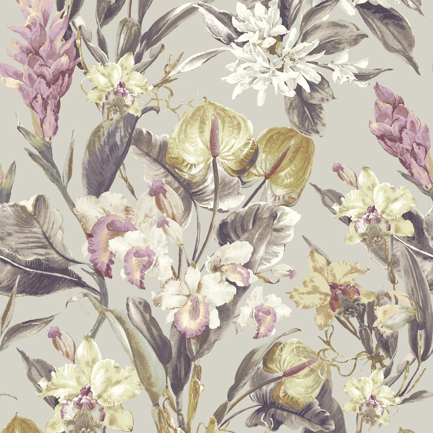 JF Fabrics -Wallpaper 8202 42 Wallpaper Silver, Pink, Green, White, Grey Non-Woven - 9039542 W9321
