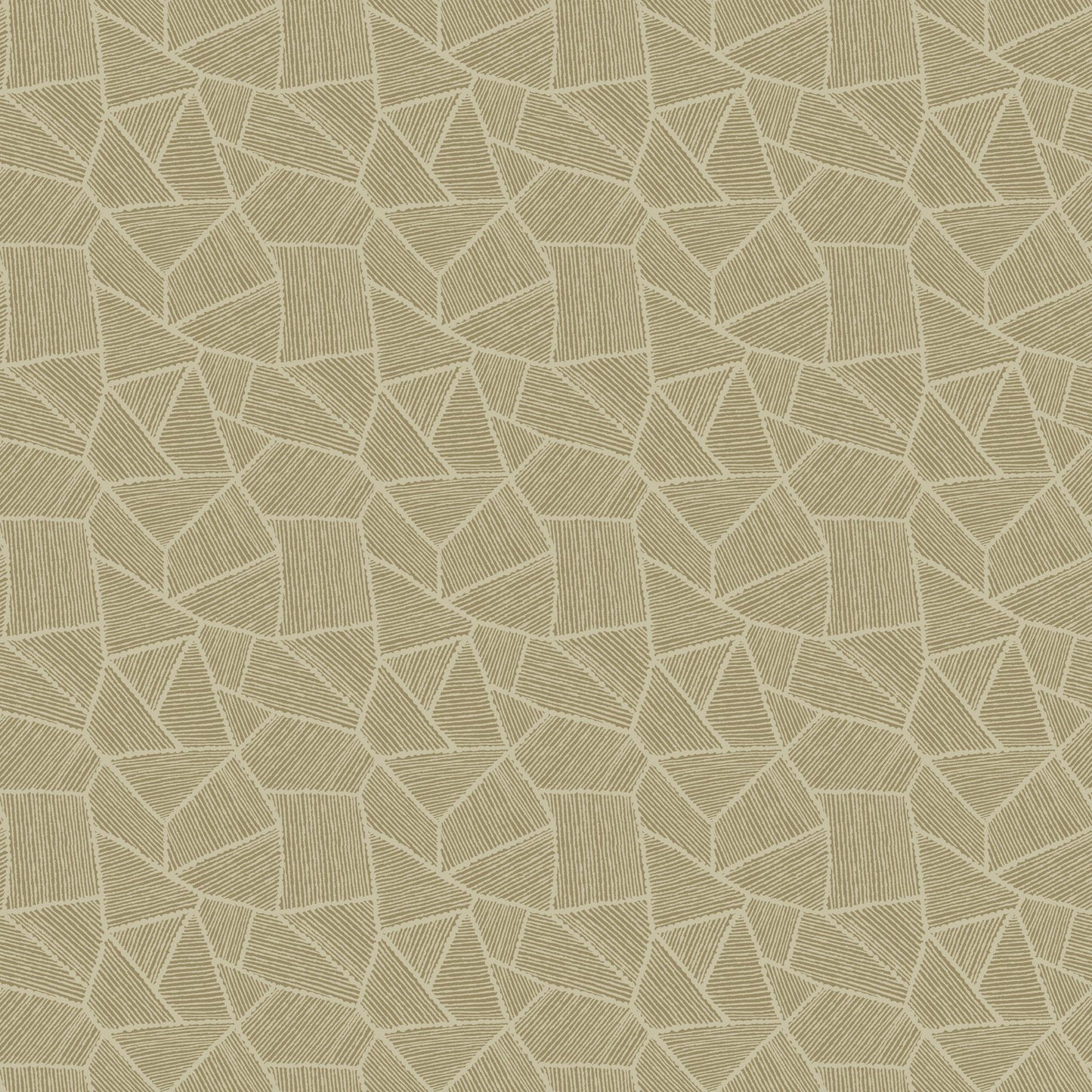 Beige geometric pattern of interlocking triangles with subtle line hatch; retro mid-century wallpaper (non-woven)