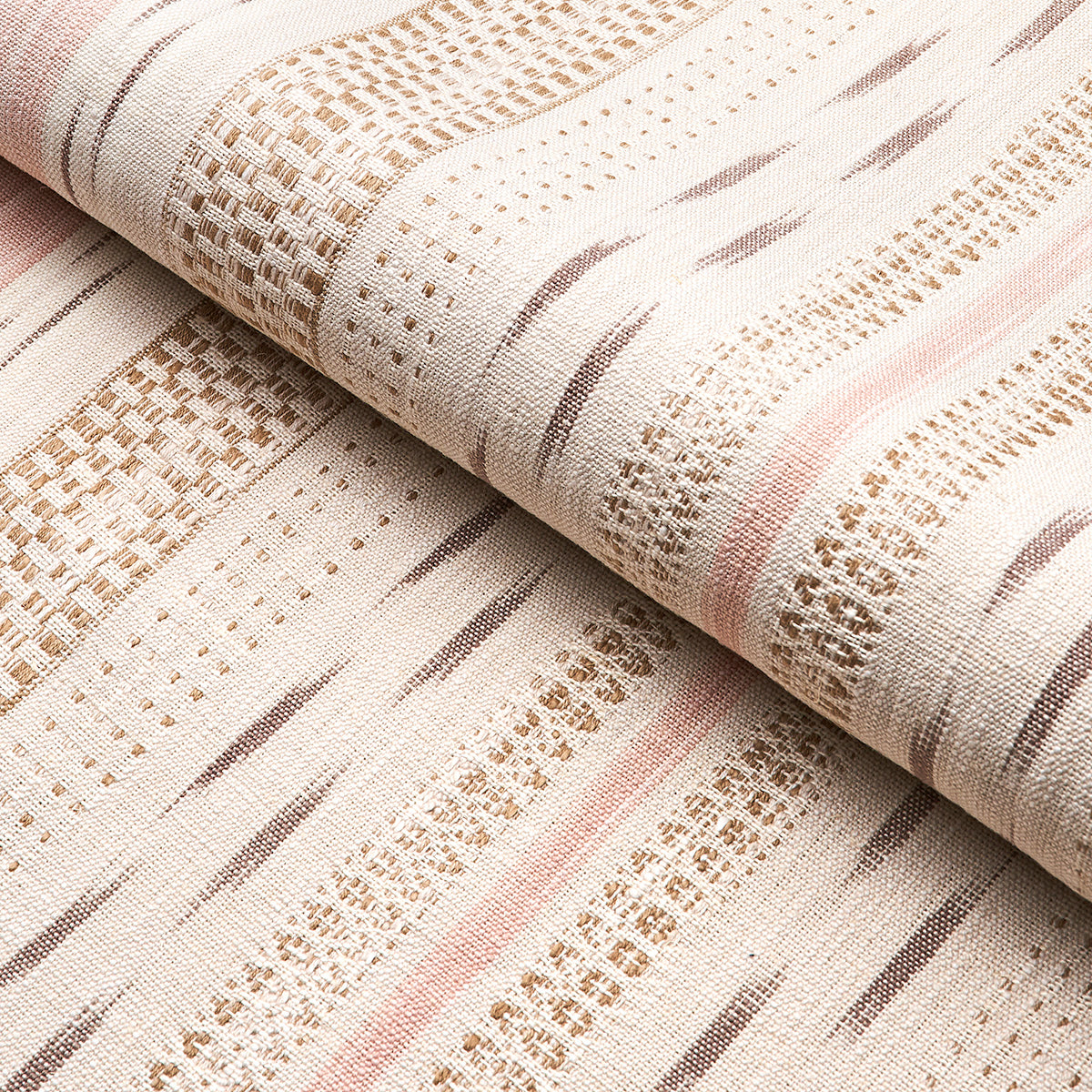 SCHUMACHER FABRIC BOHEMIA MIRZA IKAT STRIPE BLUSH ON NATURAL - 82111