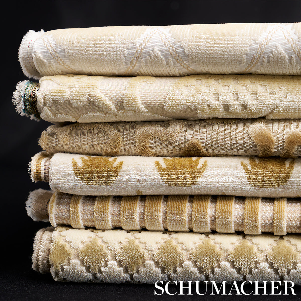 SCHUMACHER FABRIC CUT & PATTERNED VELVETS CHIMAY STRIPE VELVET CHAMPAGNE - 82153