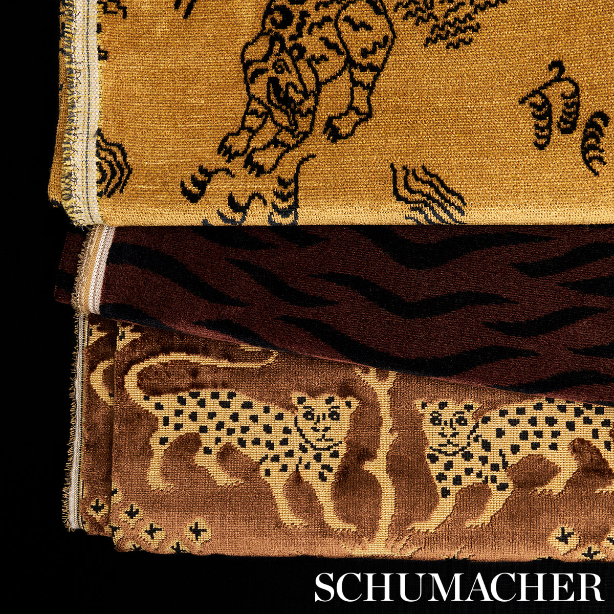 SCHUMACHER FABRIC CUT & PATTERNED VELVETS KINABALU VELVET GOLD - 82170