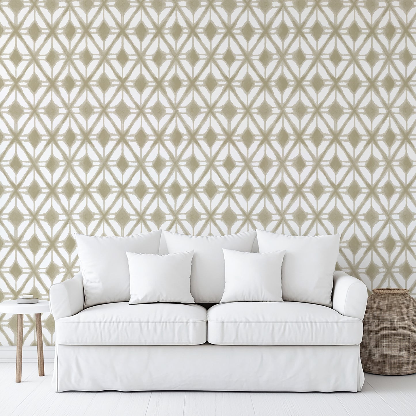 Taupe Shibori geometric designer wallpaper with a modern, sophisticated pattern, perfect for accent walls, contemporary interiors, and upscale home décor.