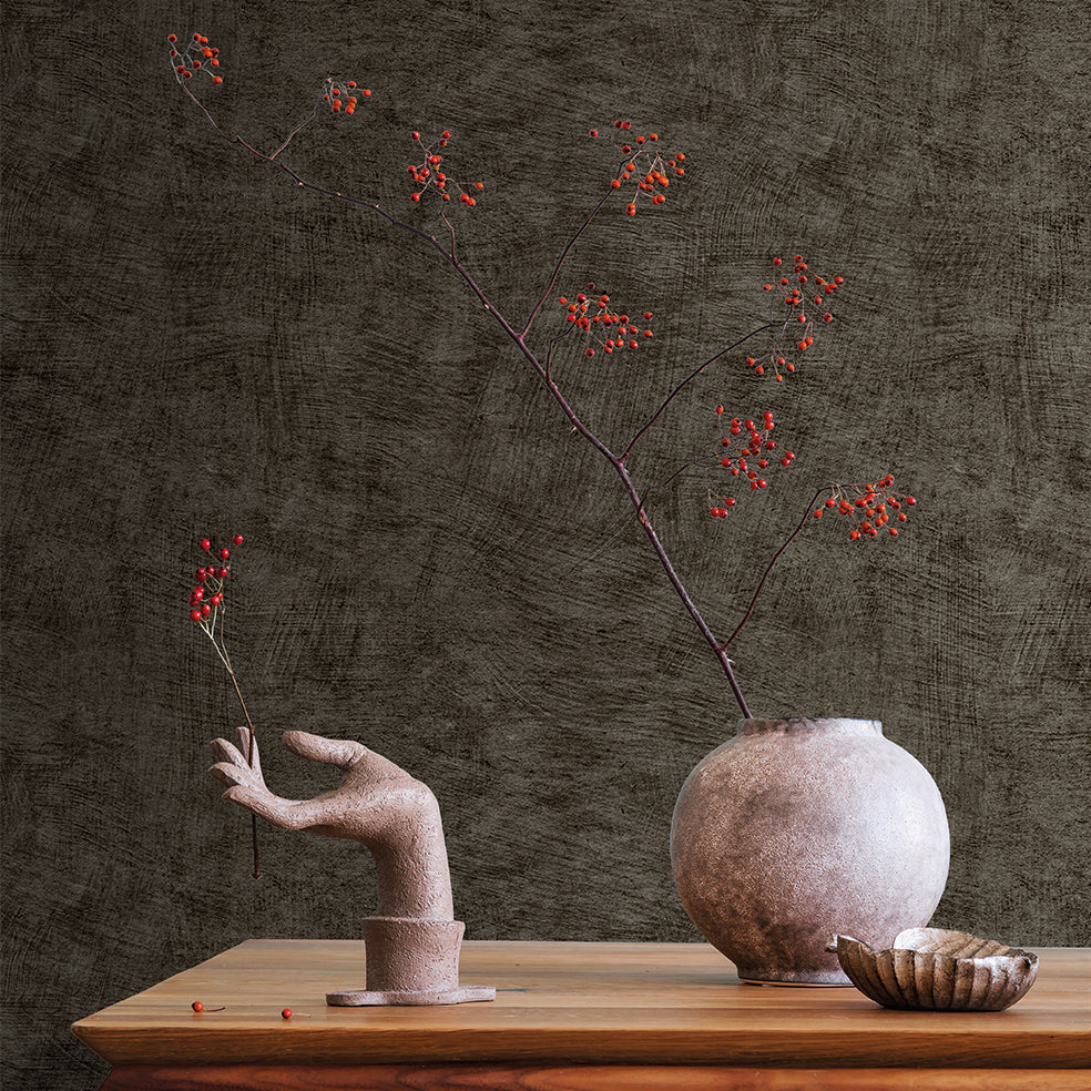 Veer Decor Pampas Plain Brushed Texture Black Wallpaper Abstract Modern, Contemporary, Traditional Black Wallpaper - 8250-AA13