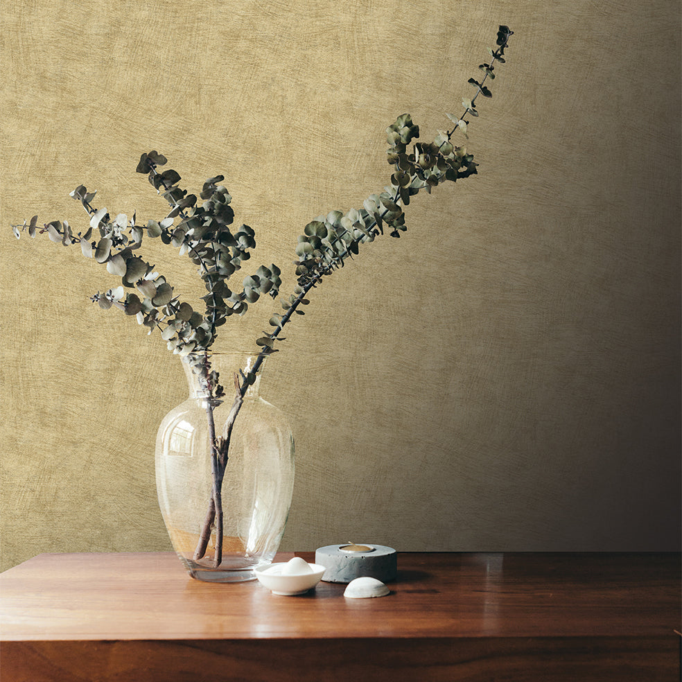 Veer Decor Pampas Plain Brushed Texture Honey Mustard Wallpaper Abstract Modern, Contemporary, Traditional Gold Wallpaper - 8250-AA9