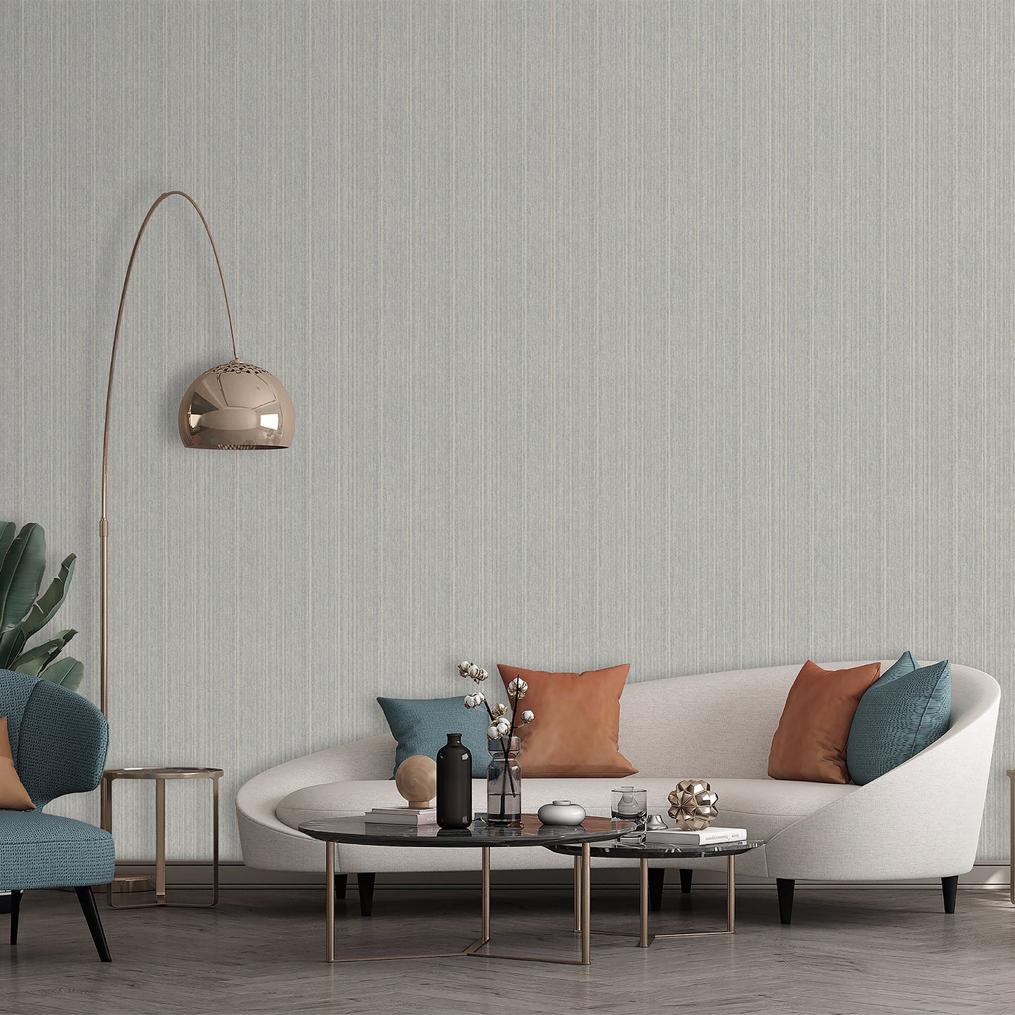Textured wallpaper in soft blue and beige with vertical rope striation pattern, non‑woven, elegant and versatile for coastal, contemporary or transitional interiors