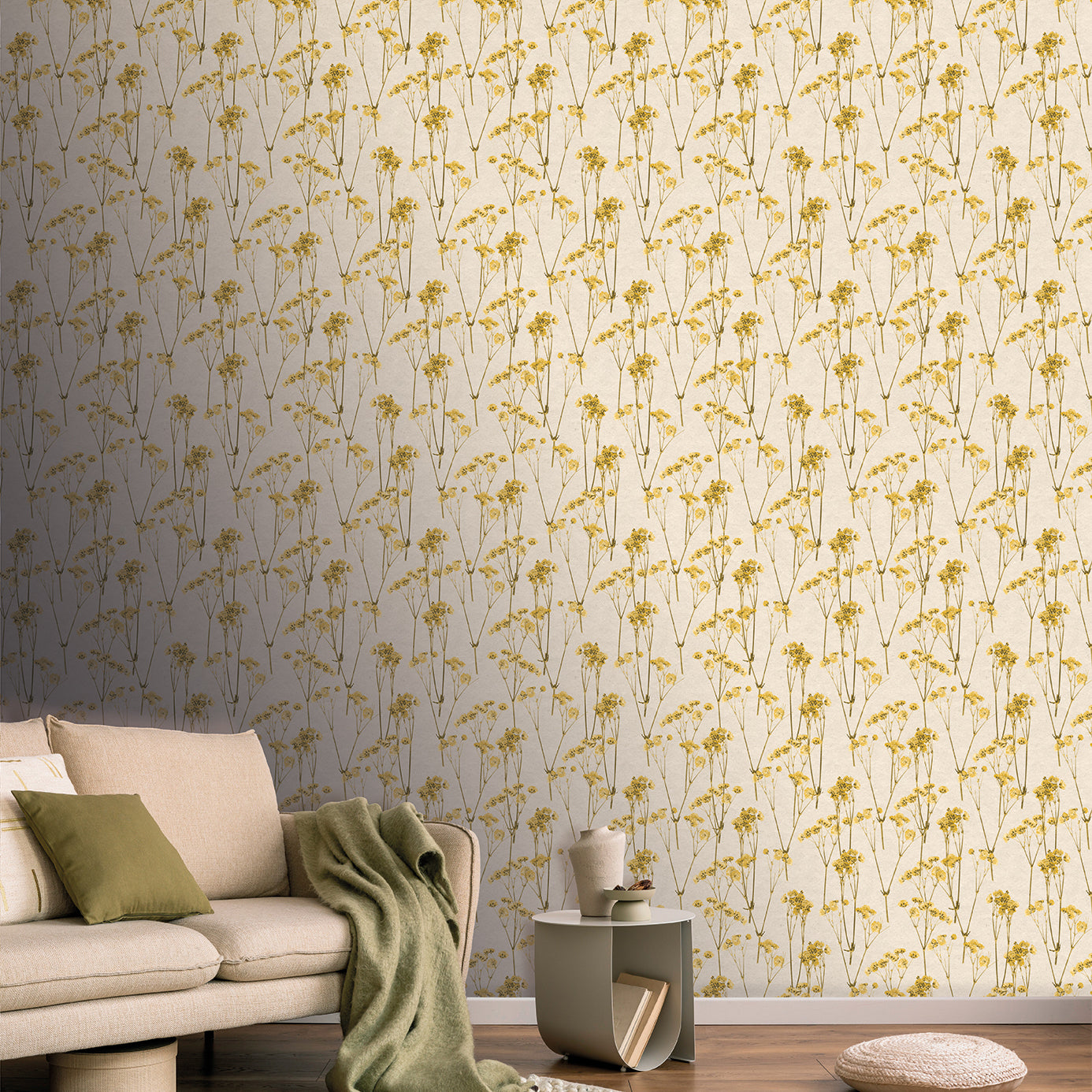 Veer Decor Spry Flower Sunset Yellow Wallpaper Floral Transitional, Traditional Yellow Wallpaper - 8250-AD3