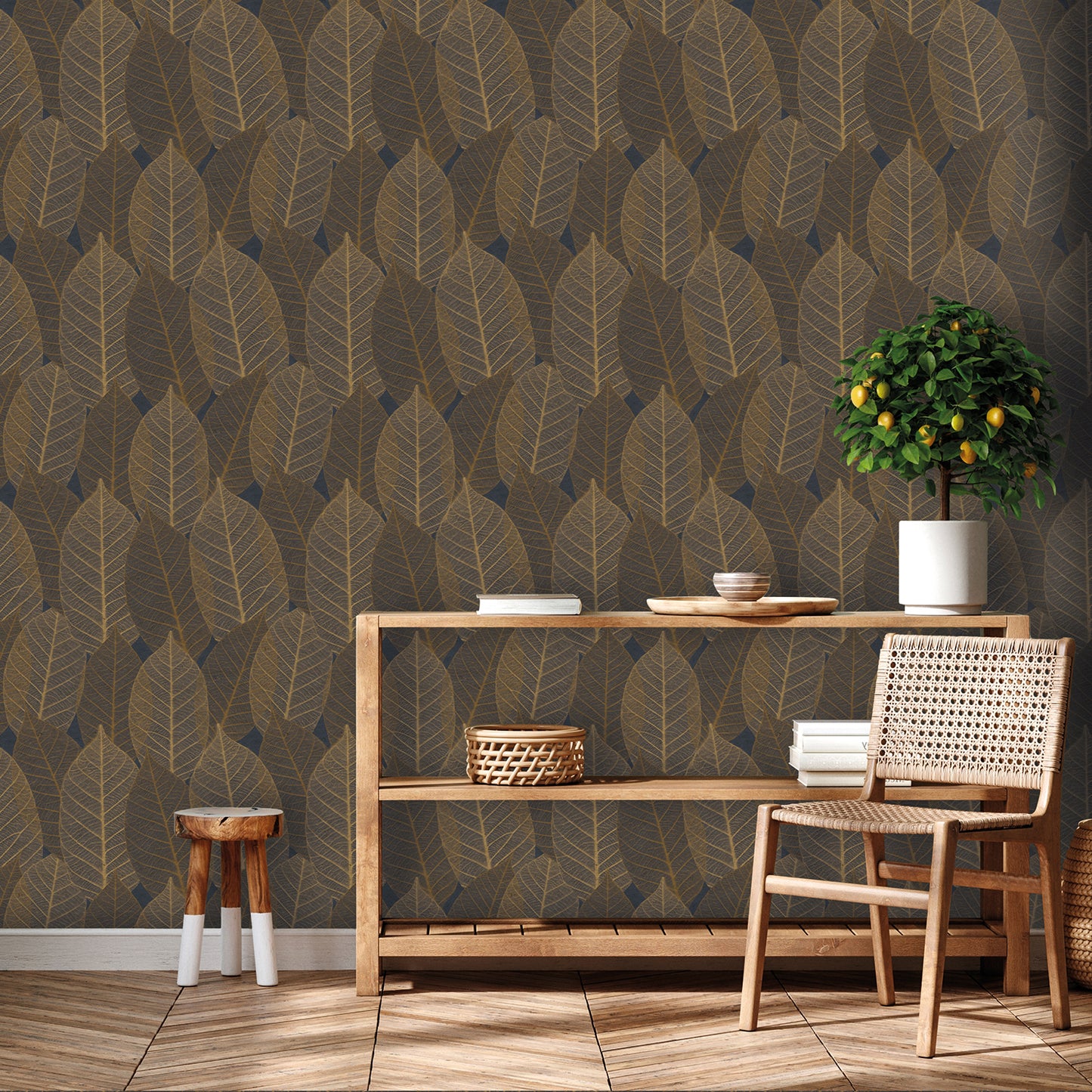 Veer Decor Leaf Lace Midnight Blue Wallpaper Nature Transitional, Traditional Navy Wallpaper - 8250-AE3