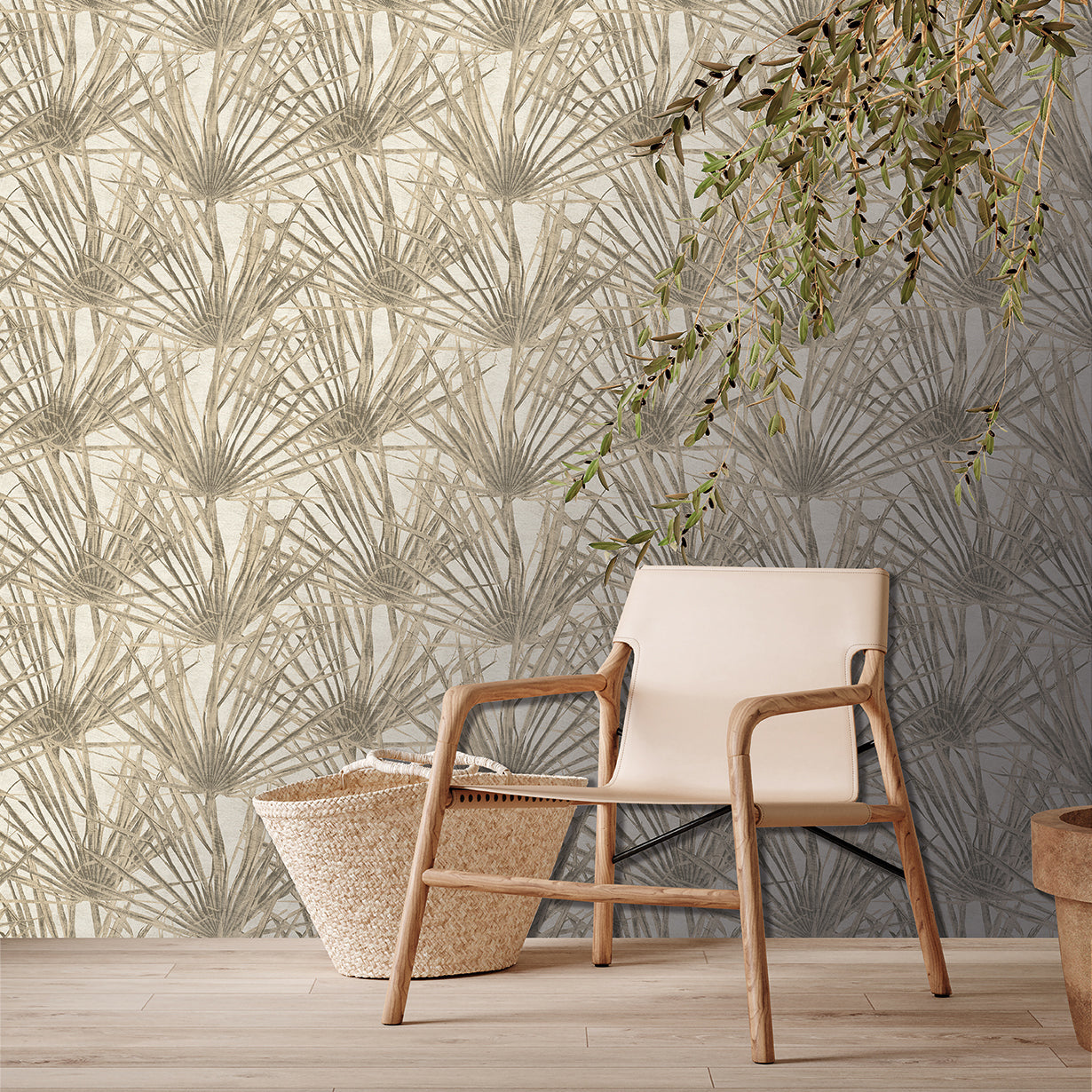 Veer Decor Palm Cream Wallpaper Tropical Transitional, Traditional Cream Wallpaper - 8250-AF1