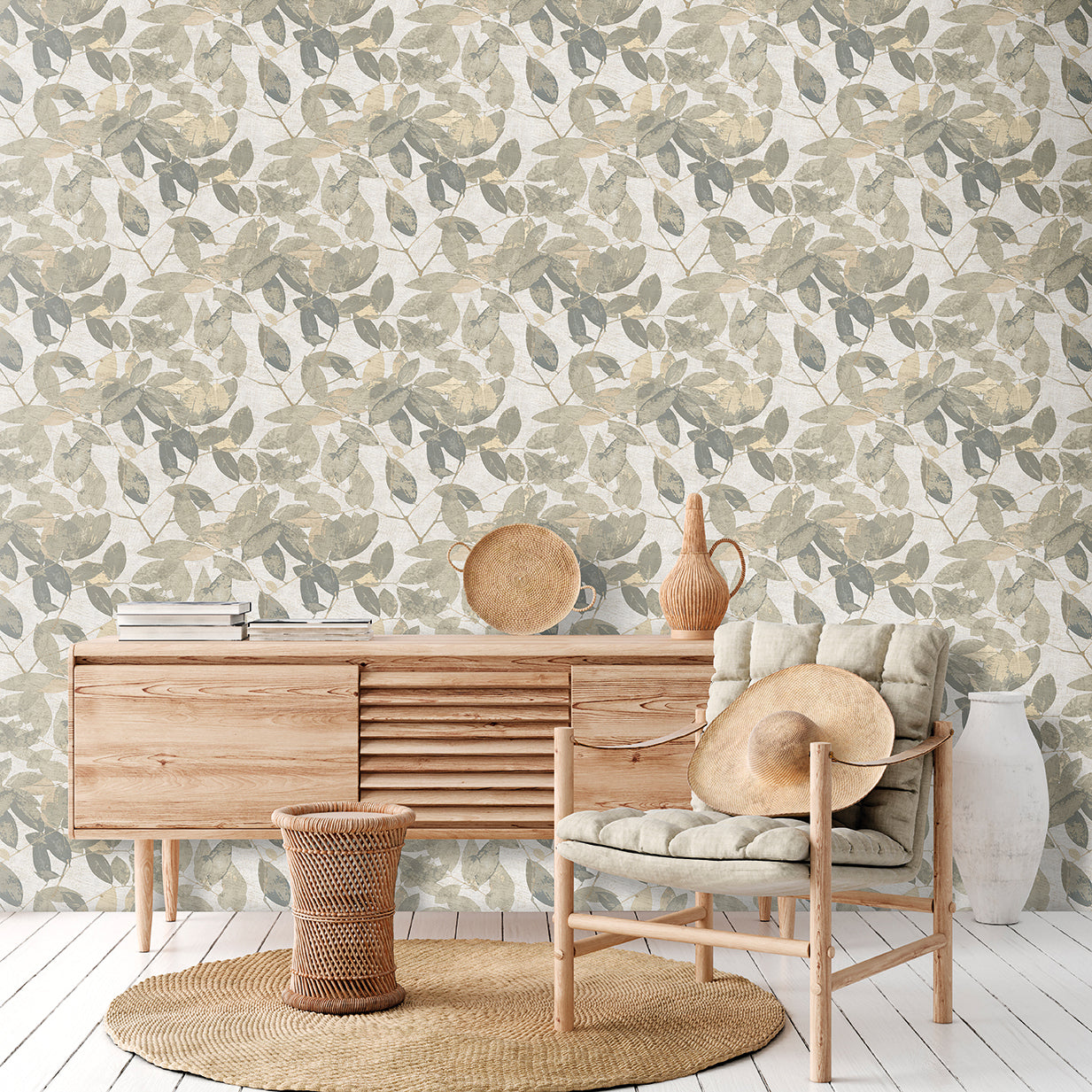 Veer Decor Beech Leaves Cream Wallpaper Nature Transitional, Traditional Cream Wallpaper - 8250-AG1
