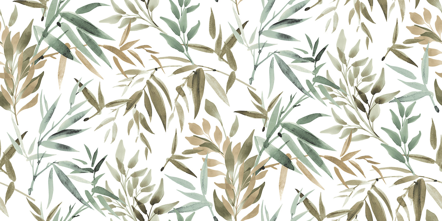 Veer Decor Painted Canopy Green Wallpaper Nature Tropical, Transitional Green Wallpaper - 8252-AI4