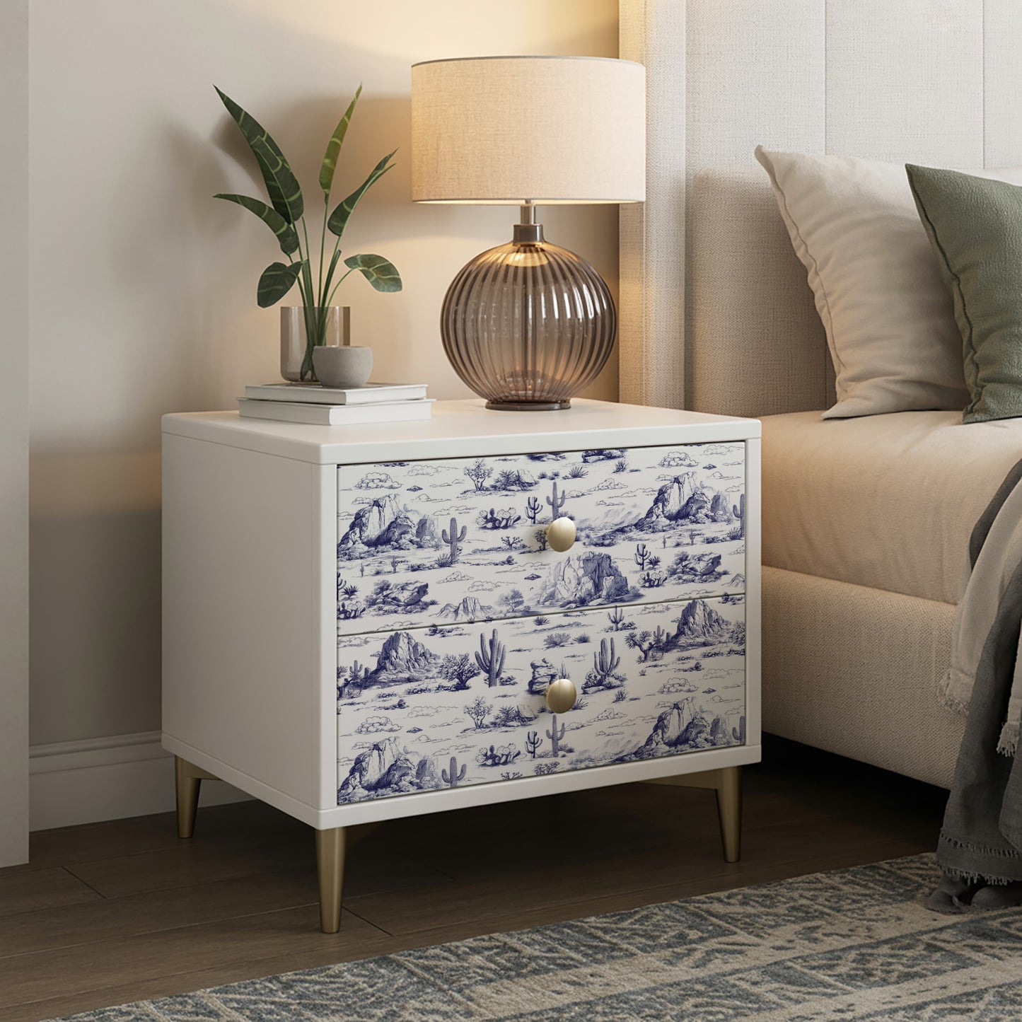 Veer Decor Area 51 Novelty Toile Navy Blue Peel and Stick Wallpaper Landscape, Novelty, Patterns Transitional, Traditional, Novelty Blue Wallpaper - 8335-AA1