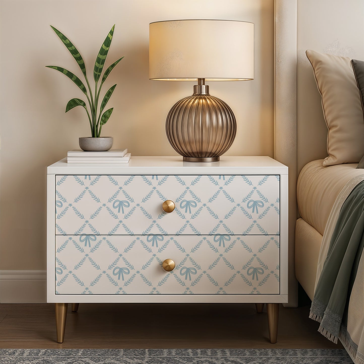 Veer Decor Heirloom Bow Trellis Blue Peel and Stick Wallpaper Children, Patterns Kids, Novelty Blue Wallpaper - 8335-AH2