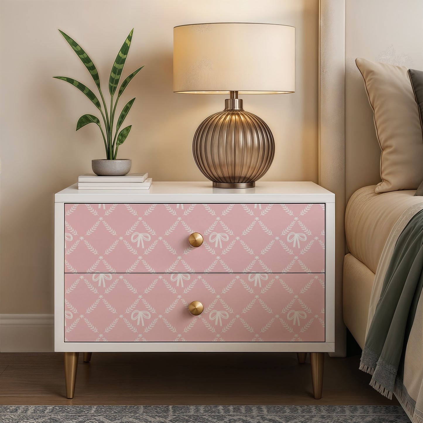 Veer Decor Heirloom Bow Trellis Pink Peel and Stick Wallpaper Children, Patterns Kids, Novelty Pink Wallpaper - 8335-AH3