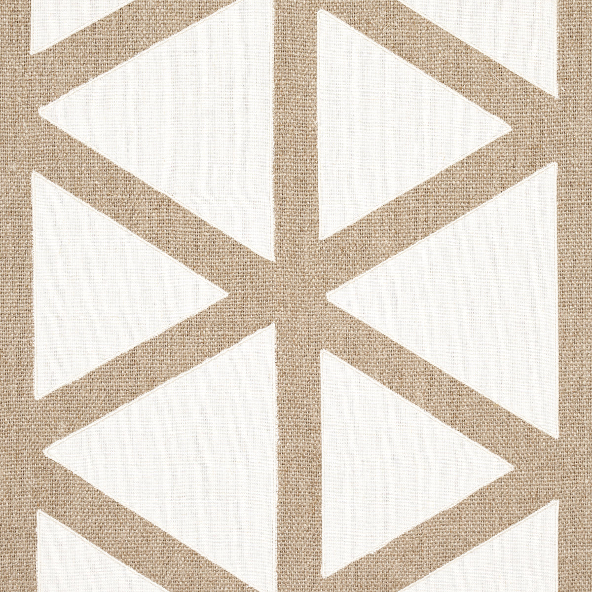 Beige geometric rug with a lattice of triangles on a cream background; jute-textured, woven style.