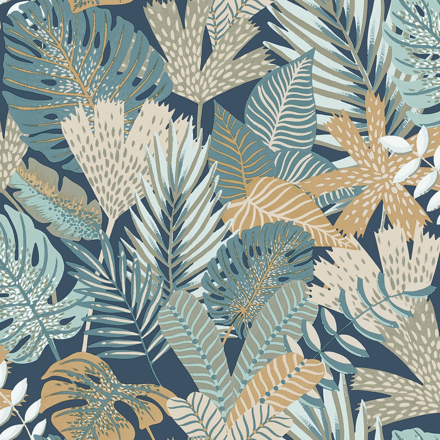 VEER DECOR Jungle Canopy Navy Peel & Stick Wallpaper Tropical Transitional Navy Wallpaper - 8375-AC1