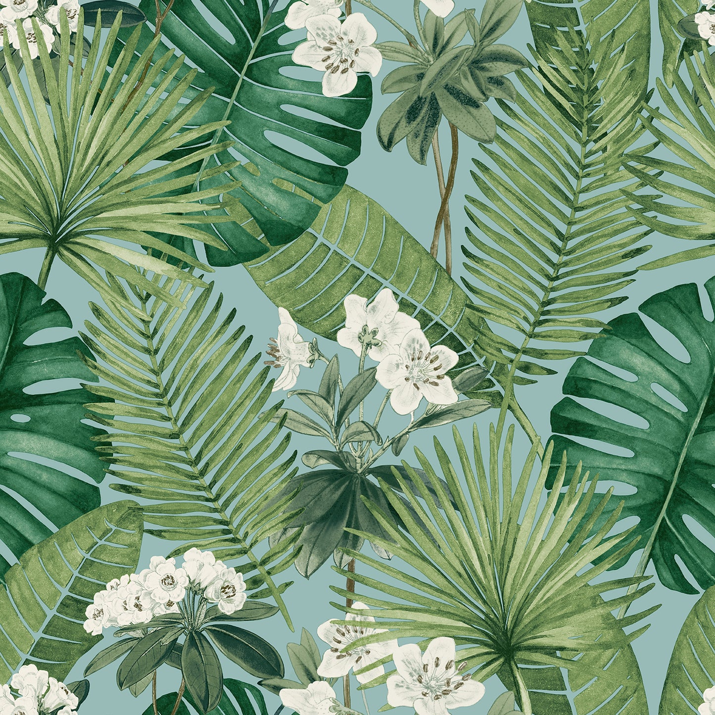 VEER DECOR Island Eden Blue Peel & Stick Wallpaper Tropical Transitional Sky, Blue Wallpaper - 8375-AD1