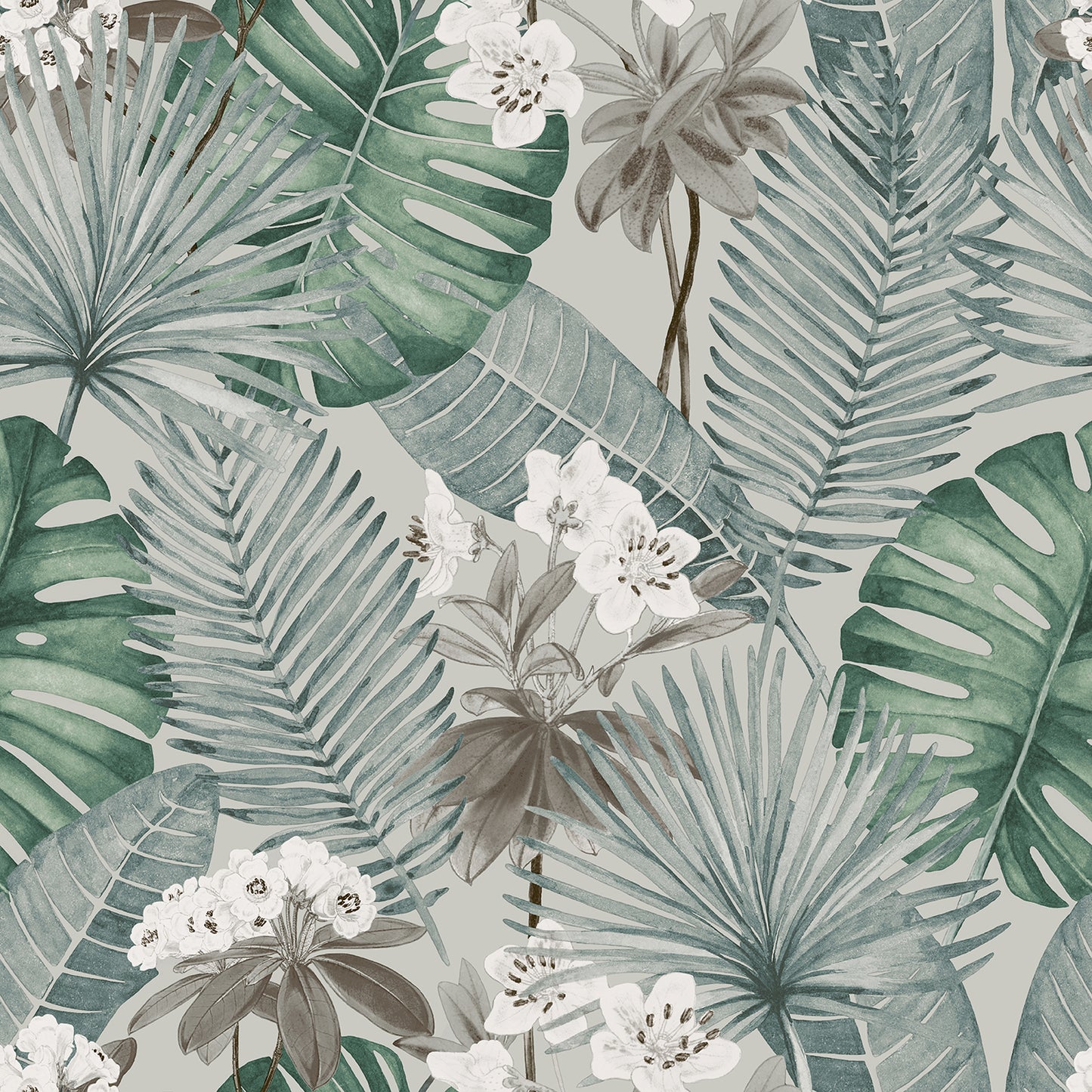 VEER DECOR Island Eden Grey Peel & Stick Wallpaper Tropical Transitional Grey Wallpaper - 8375-AD3
