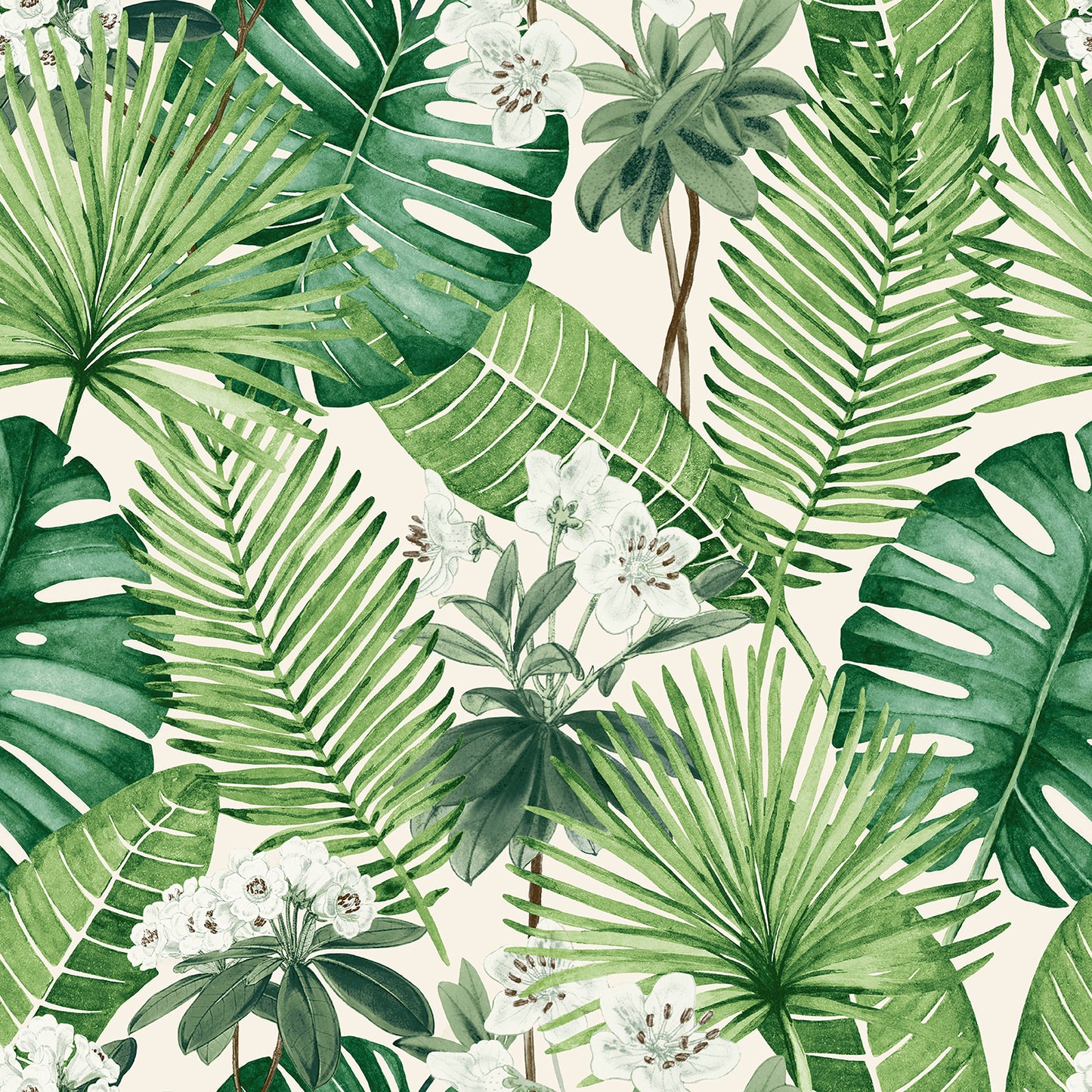 VEER DECOR Island Eden Cream Peel & Stick Wallpaper Tropical Transitional Cream Wallpaper - 8375-AD4