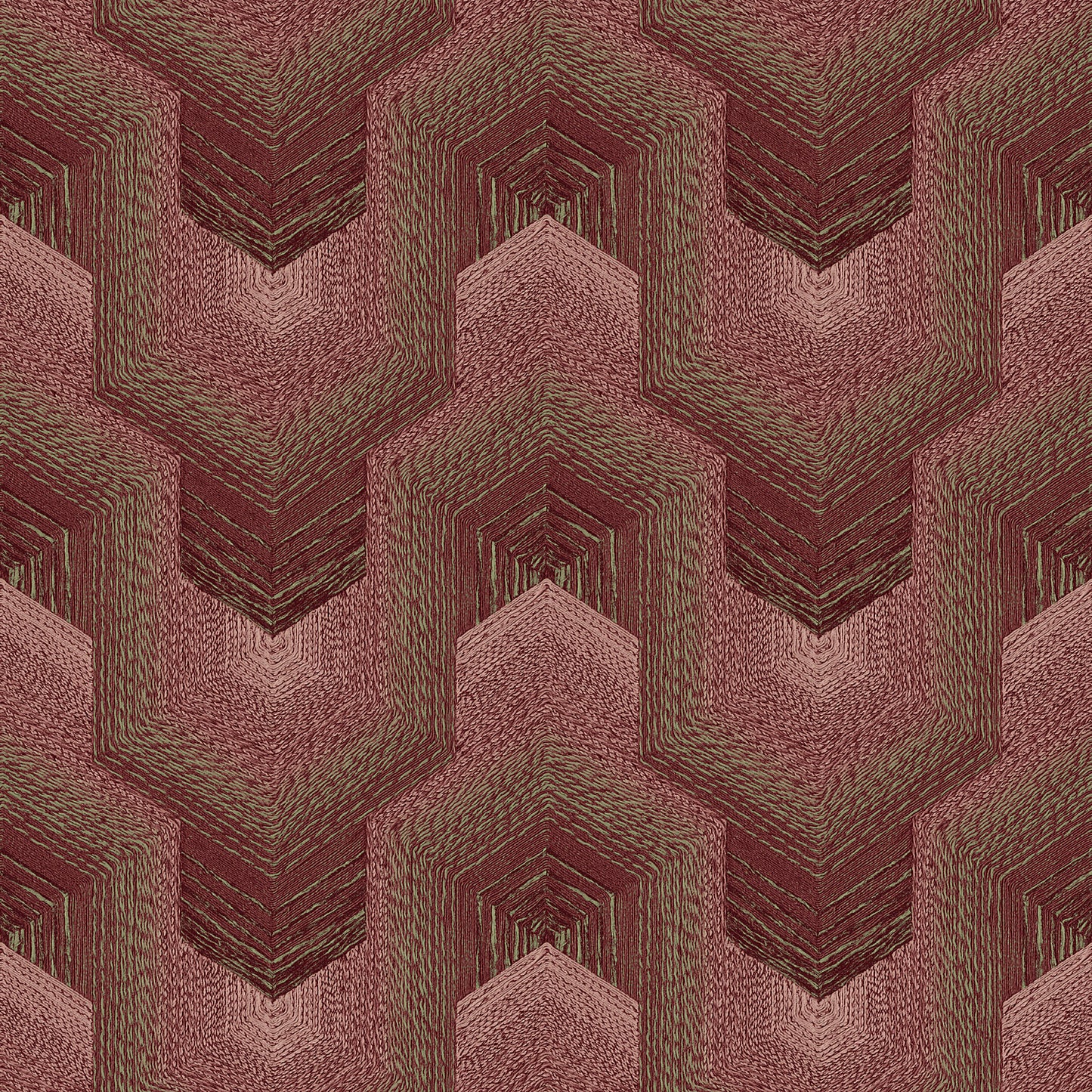 VEER DECOR Embroidered Polygonal Dream Red Wallpaper Geometrics Contemporary Red Wallpaper - 8385-AA5