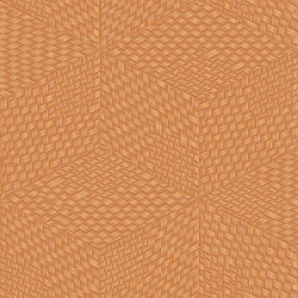 VEER DECOR Wicker Cube Orange Wallpaper Geometrics Contemporary Orange Wallpaper - 8385-AE7