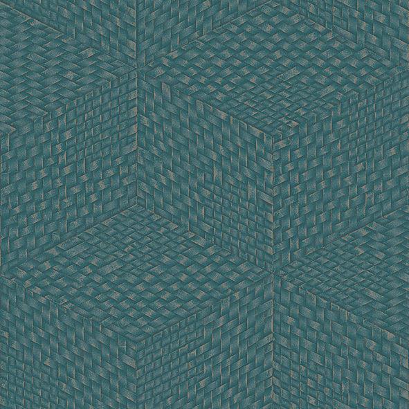 VEER DECOR Wicker Cube Blue Wallpaper Geometrics Contemporary Blue Wallpaper - 8385-AE8
