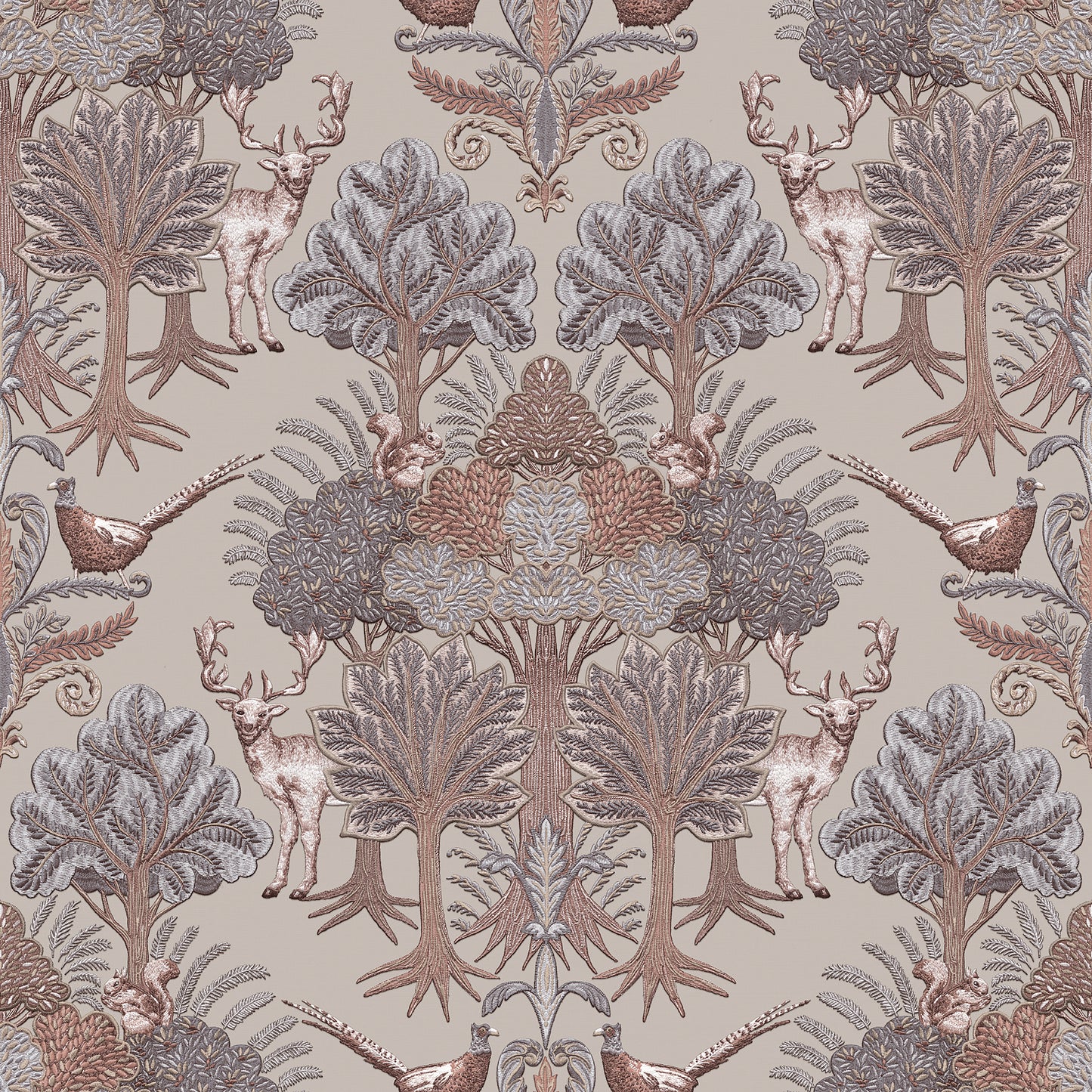VEER DECOR Woodland Tapestry Taupe Wallpaper Animals Transitional, Traditional, Contemporary Blue Wallpaper - 8386-AA2