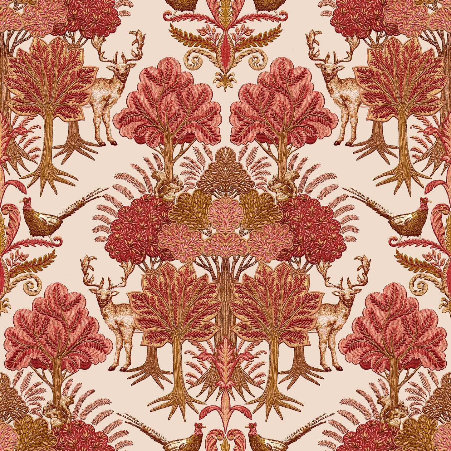 VEER DECOR Woodland Tapestry Red Wallpaper Animals Transitional, Traditional, Contemporary Taupe Wallpaper - 8386-AA4