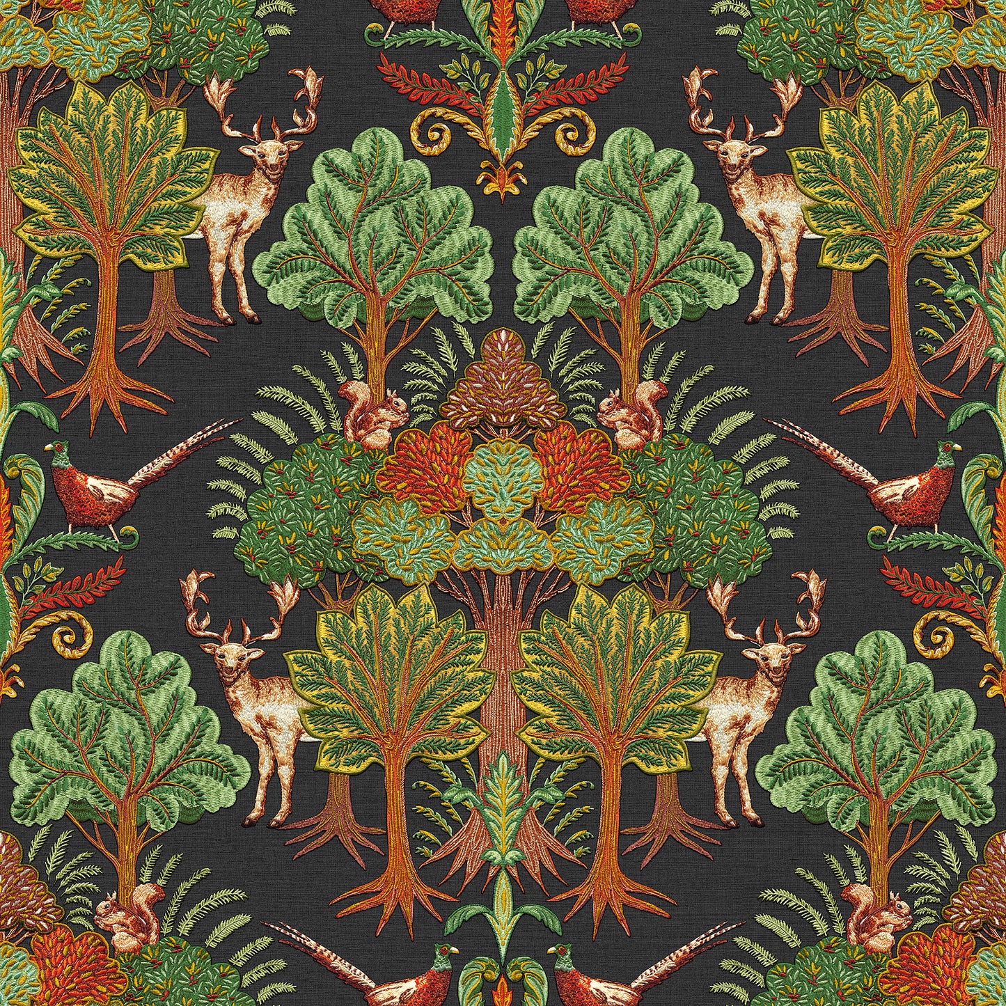 VEER DECOR Woodland Tapestry Black Wallpaper Animals Contemporary Black Wallpaper - 8386-AA6