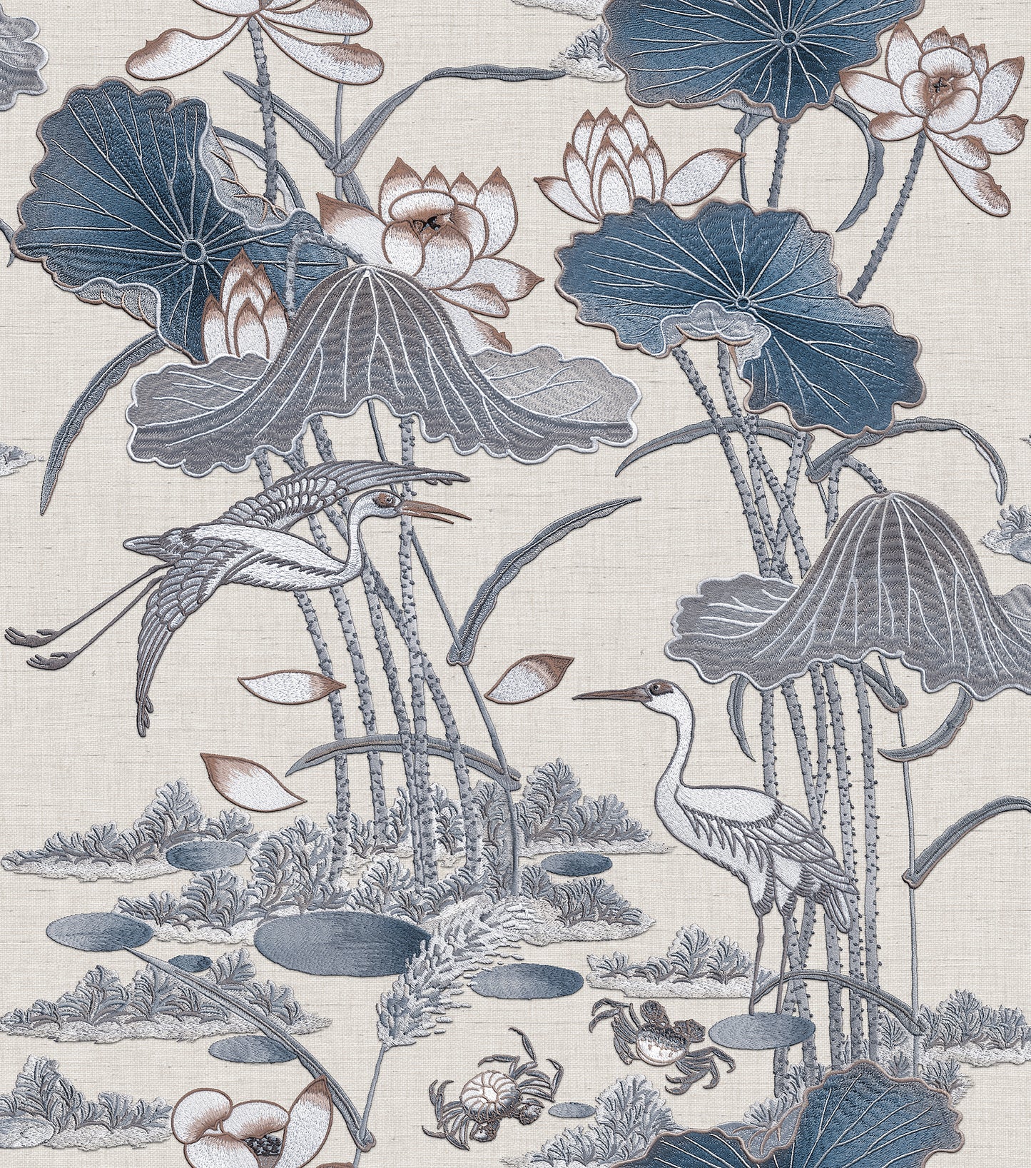 VEER DECOR Lotus Pond Tapestry Blue Wallpaper Chinoiserie Traditional, Transitional Blue Wallpaper - 8386-AD2