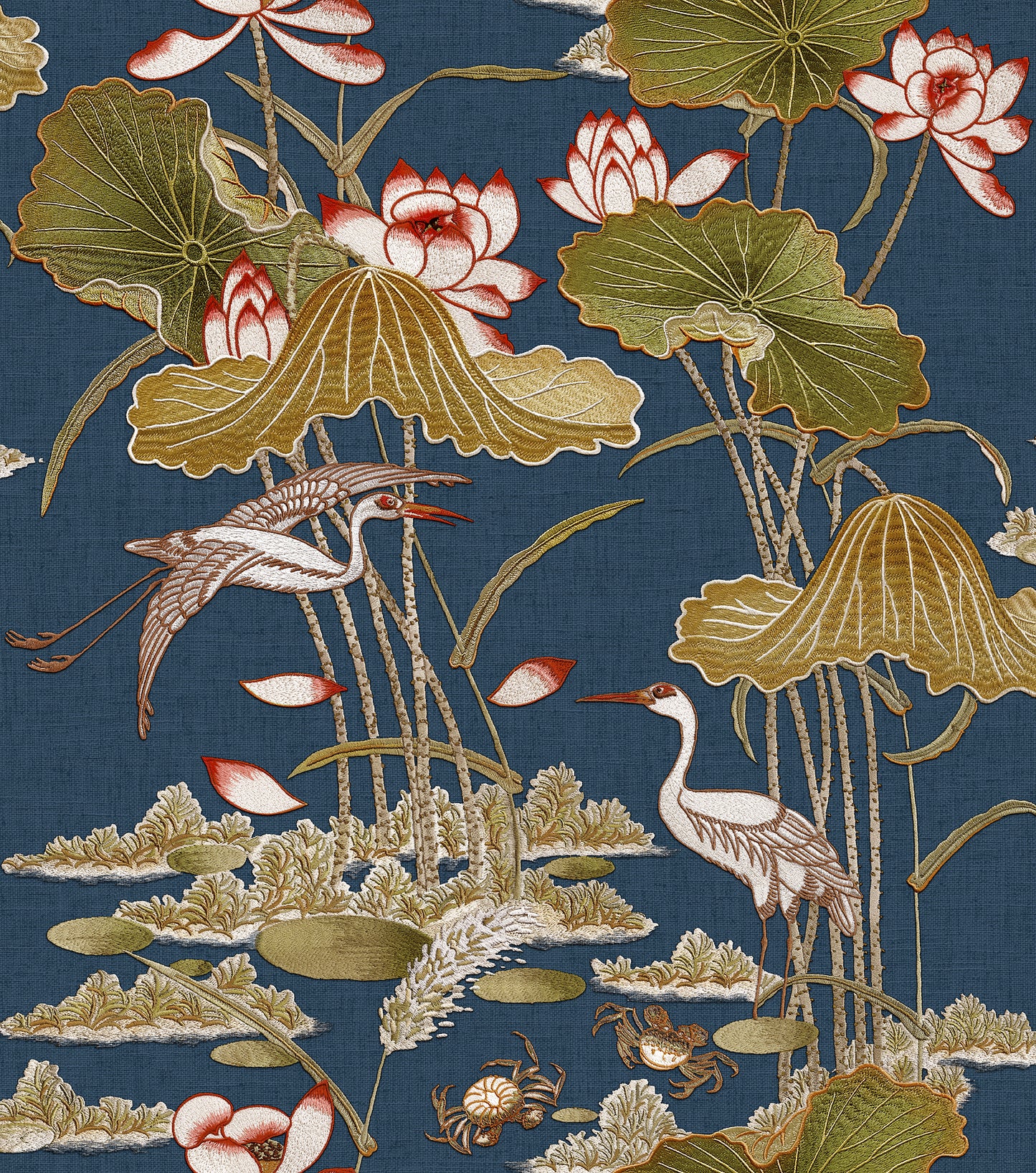 VEER DECOR Lotus Pond Tapestry Navy Wallpaper Chinoiserie Traditional, Transitional Navy Wallpaper - 8386-AD5