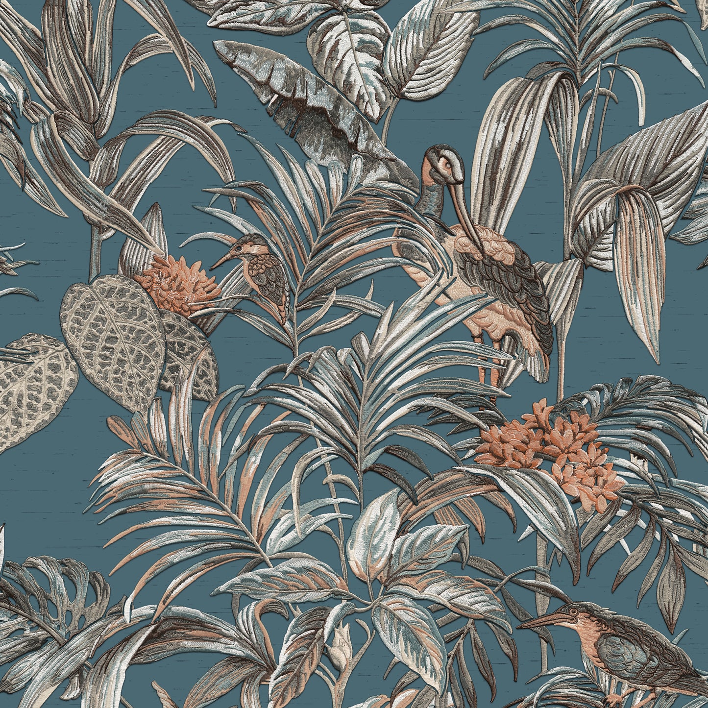 VEER DECOR Bird of Paradise Blue Wallpaper Tropical Traditional Blue Wallpaper - 8387-AA4